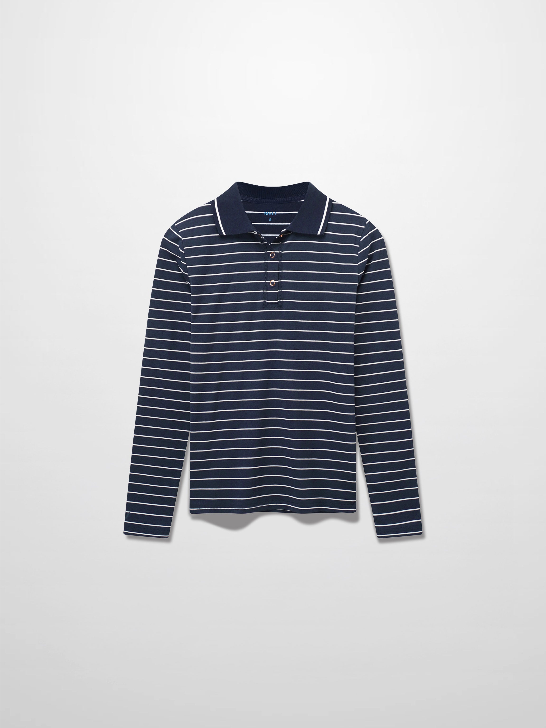 Striped Collar Snap Tee-Navy/White