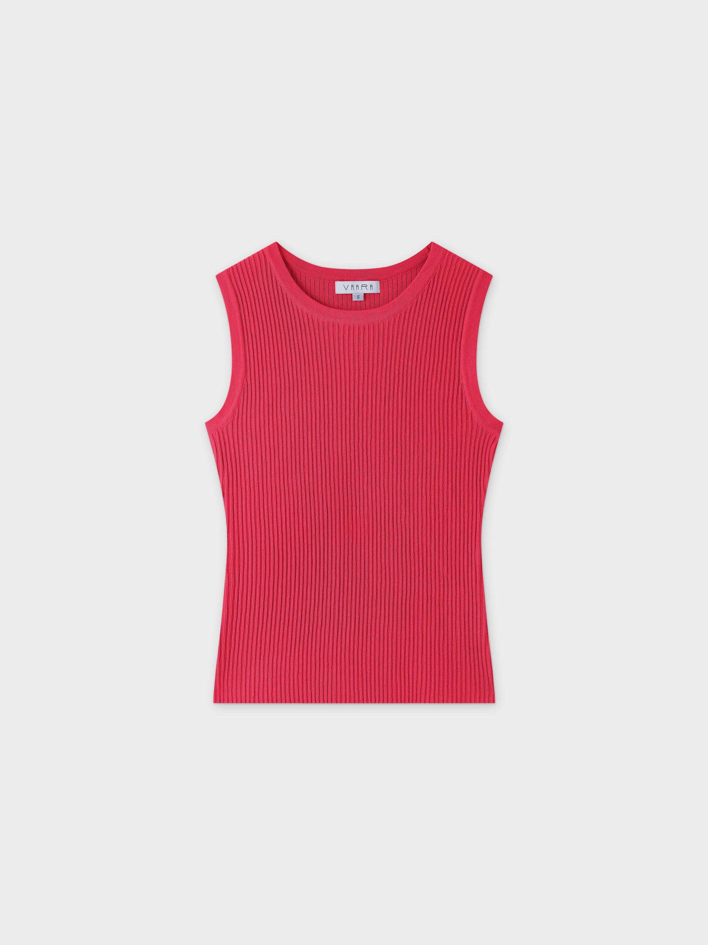 Sleeveless Ribbed Crew-Hot Pink