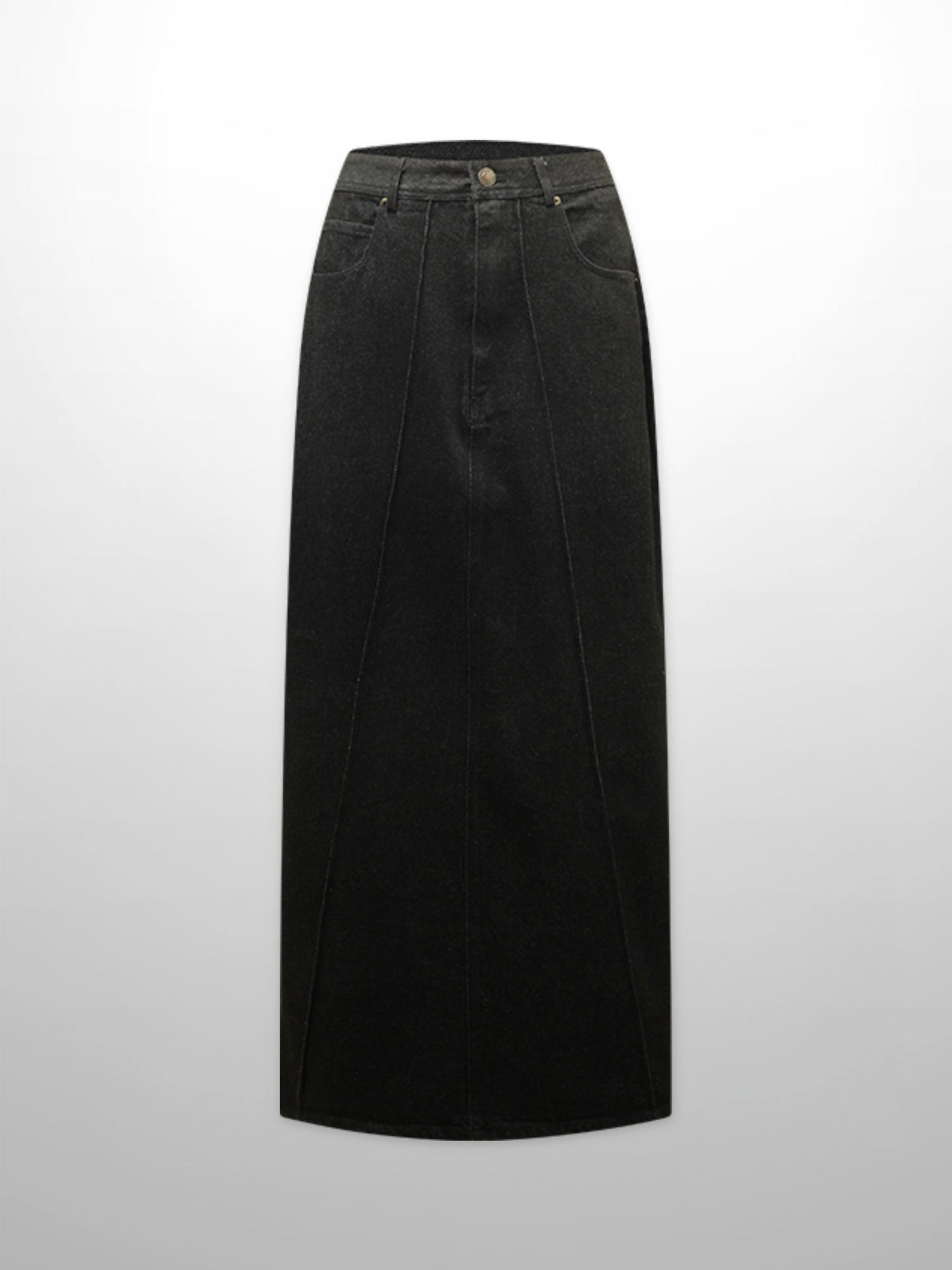 Denim Seamed Skirt-Black Wash
