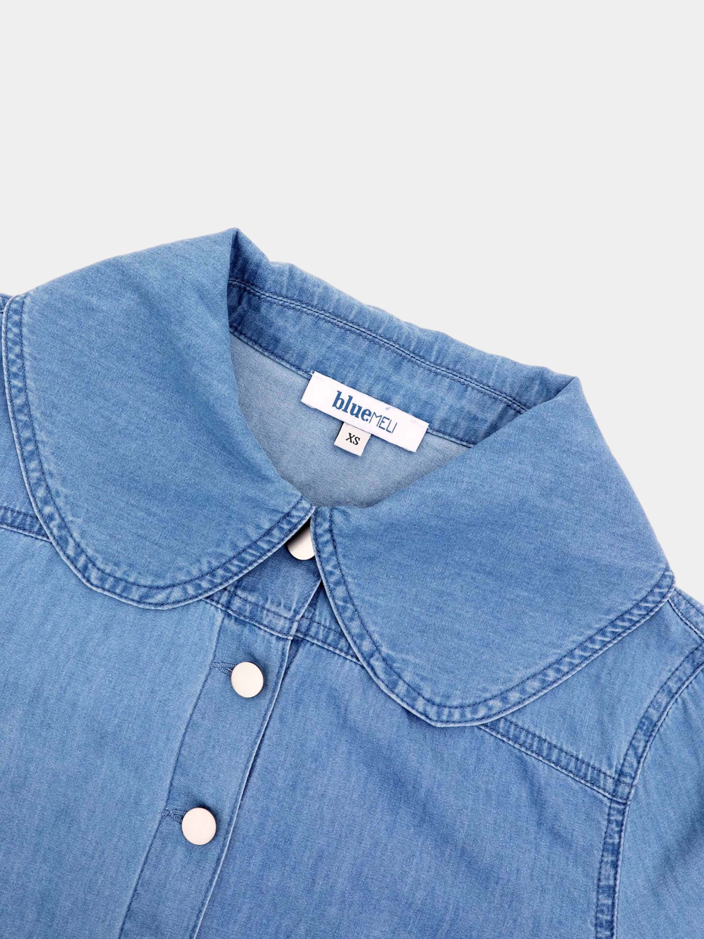 Boxy Denim Collared Top-Light Blue