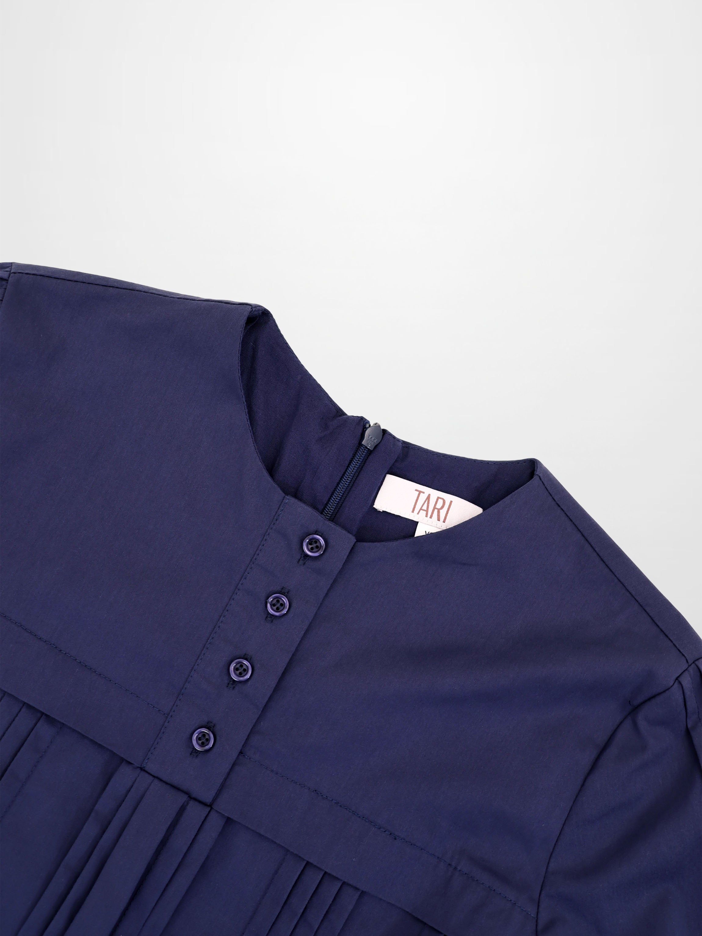 Pintuck Pleat Dress-Navy