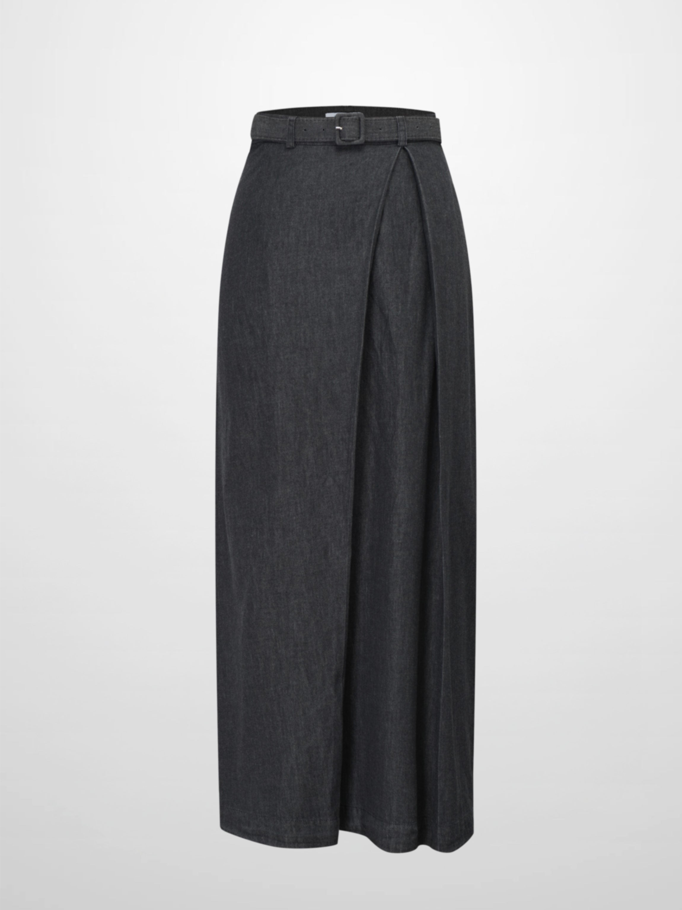 Side Inverted Pleat Denim Skirt-Black