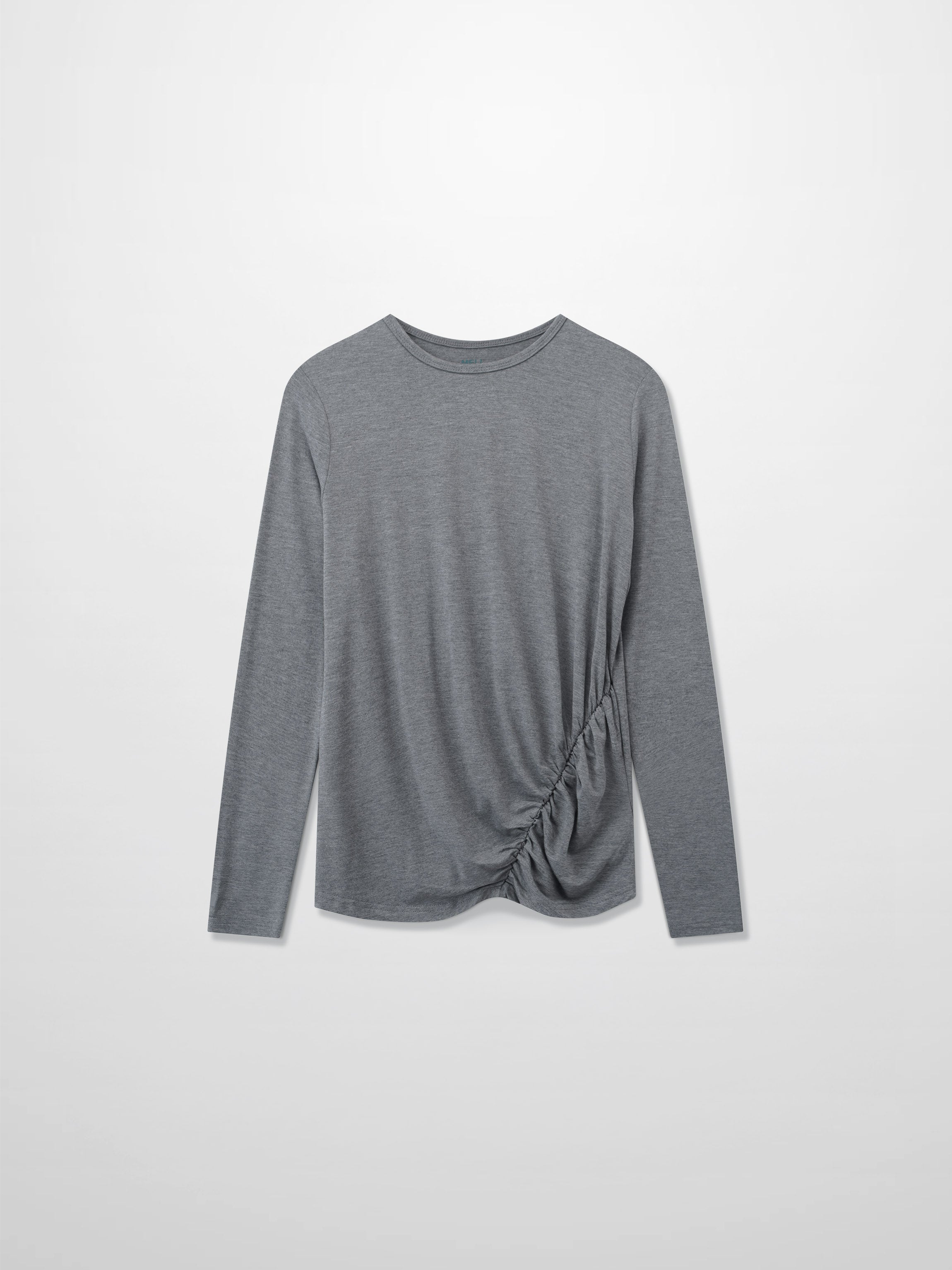 Curved Gathered Detailed T-Shirt-Heathered Grey