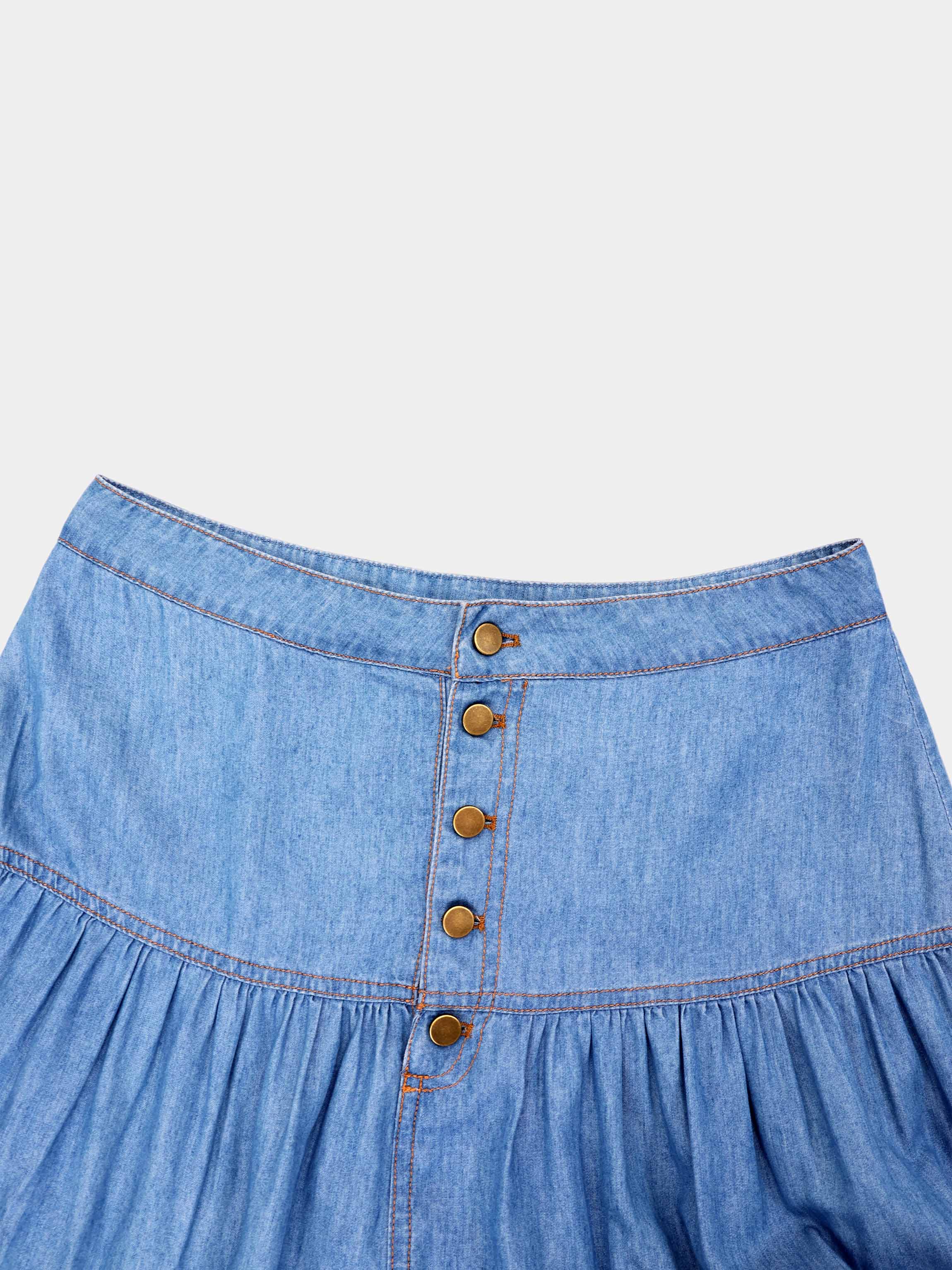 Button Prairie Denim Skirt-Blue