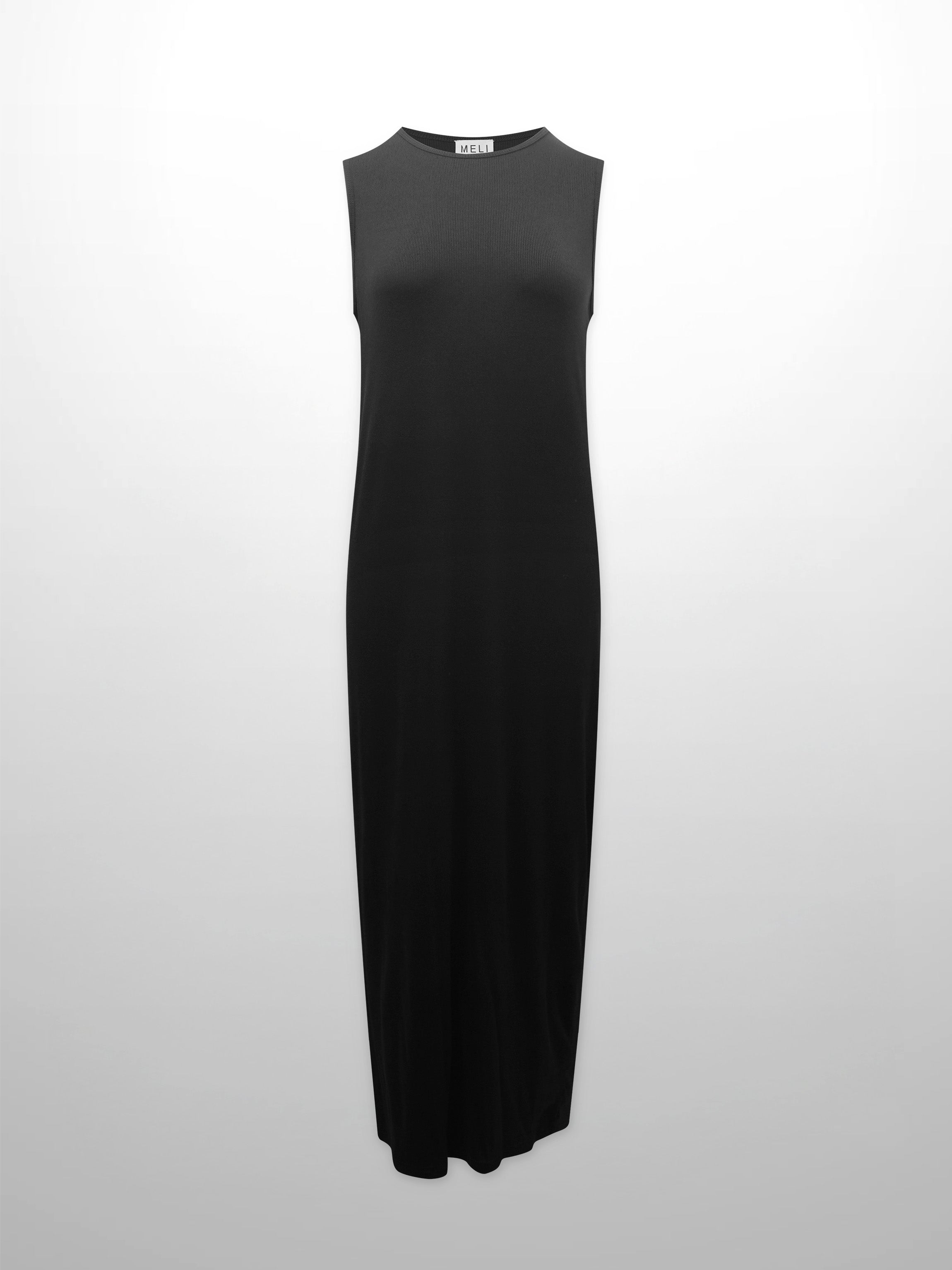 Ribbed Sleeveless Maxi Dress-Black