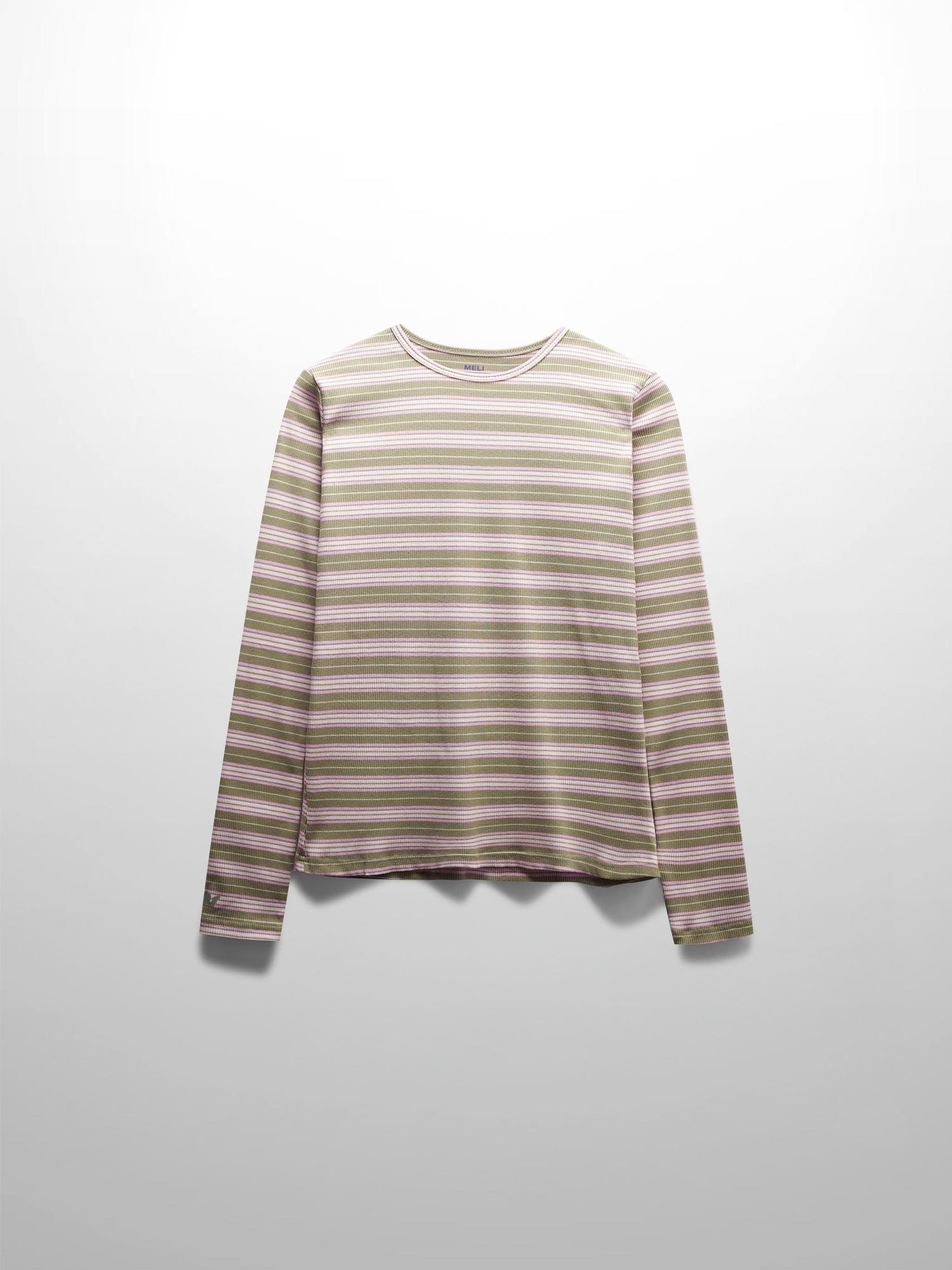 Multi Striped Ribbed Crew-Sage/Pink