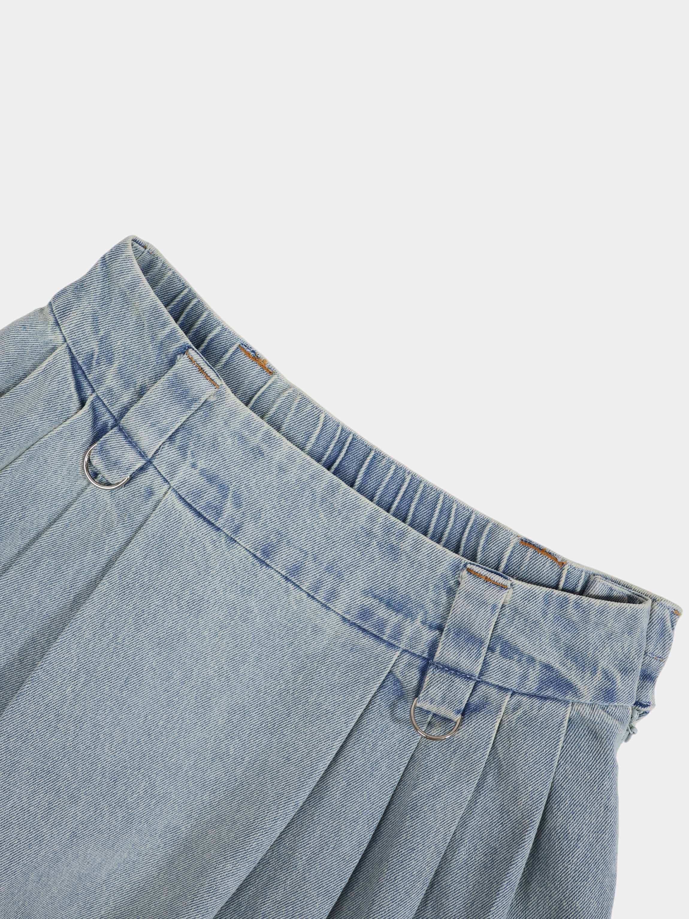 Buckle Design Denim Skirt-Blue
