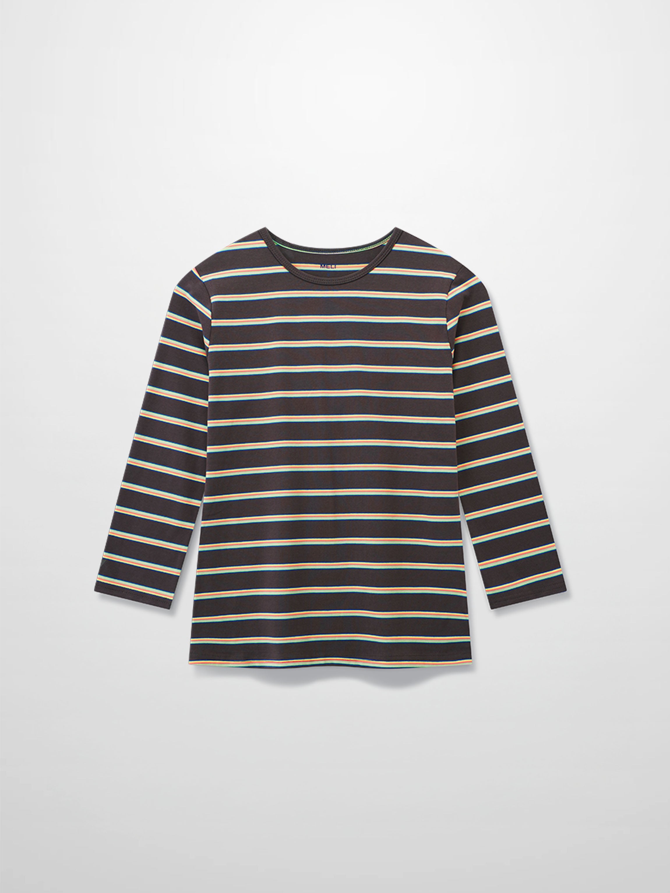 Flat Striped Crew Tee 3Q-Charcoal Grey/Neon Stripe