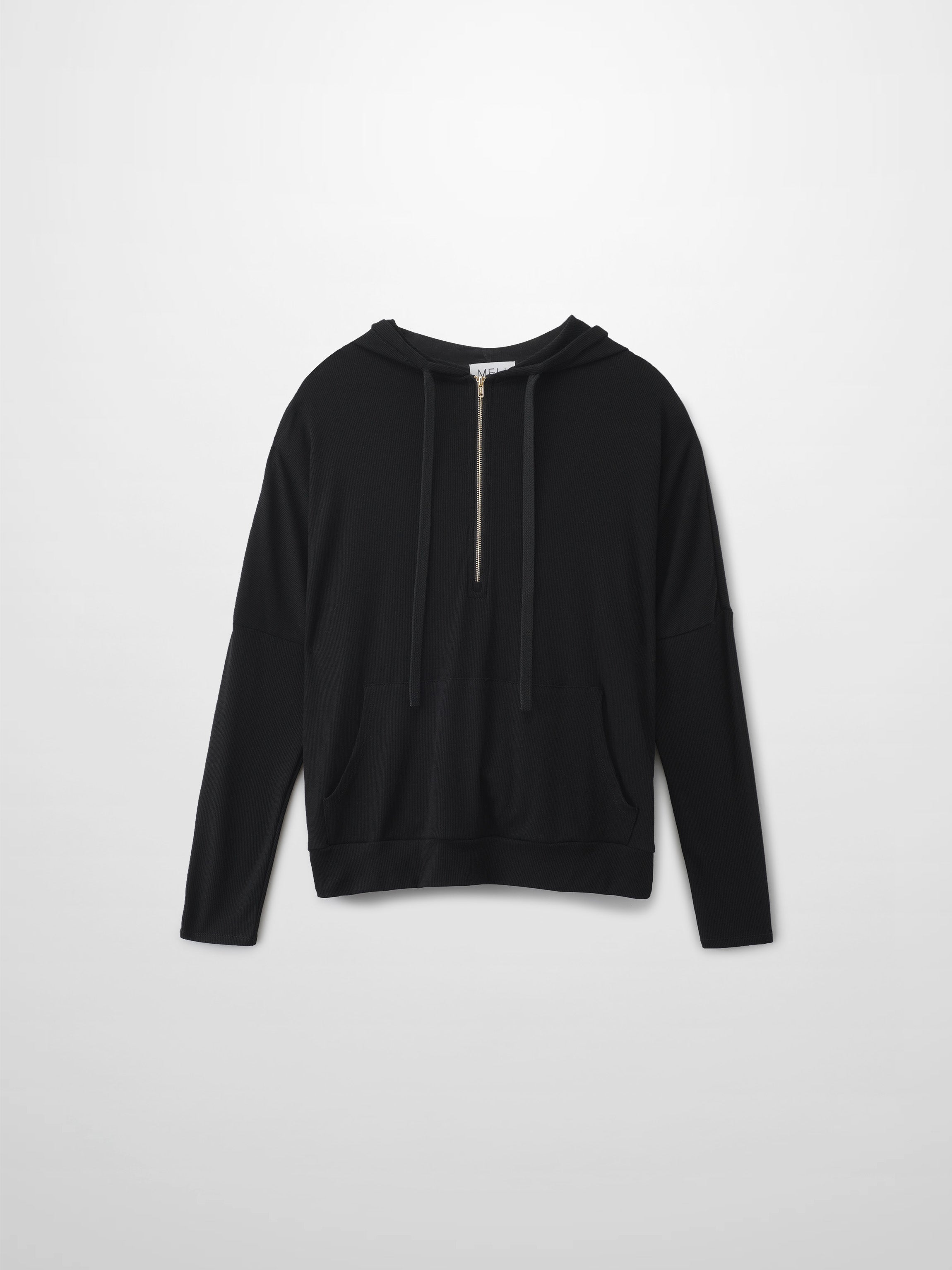 Ribbed Half Zip Hoodie Tee-Black