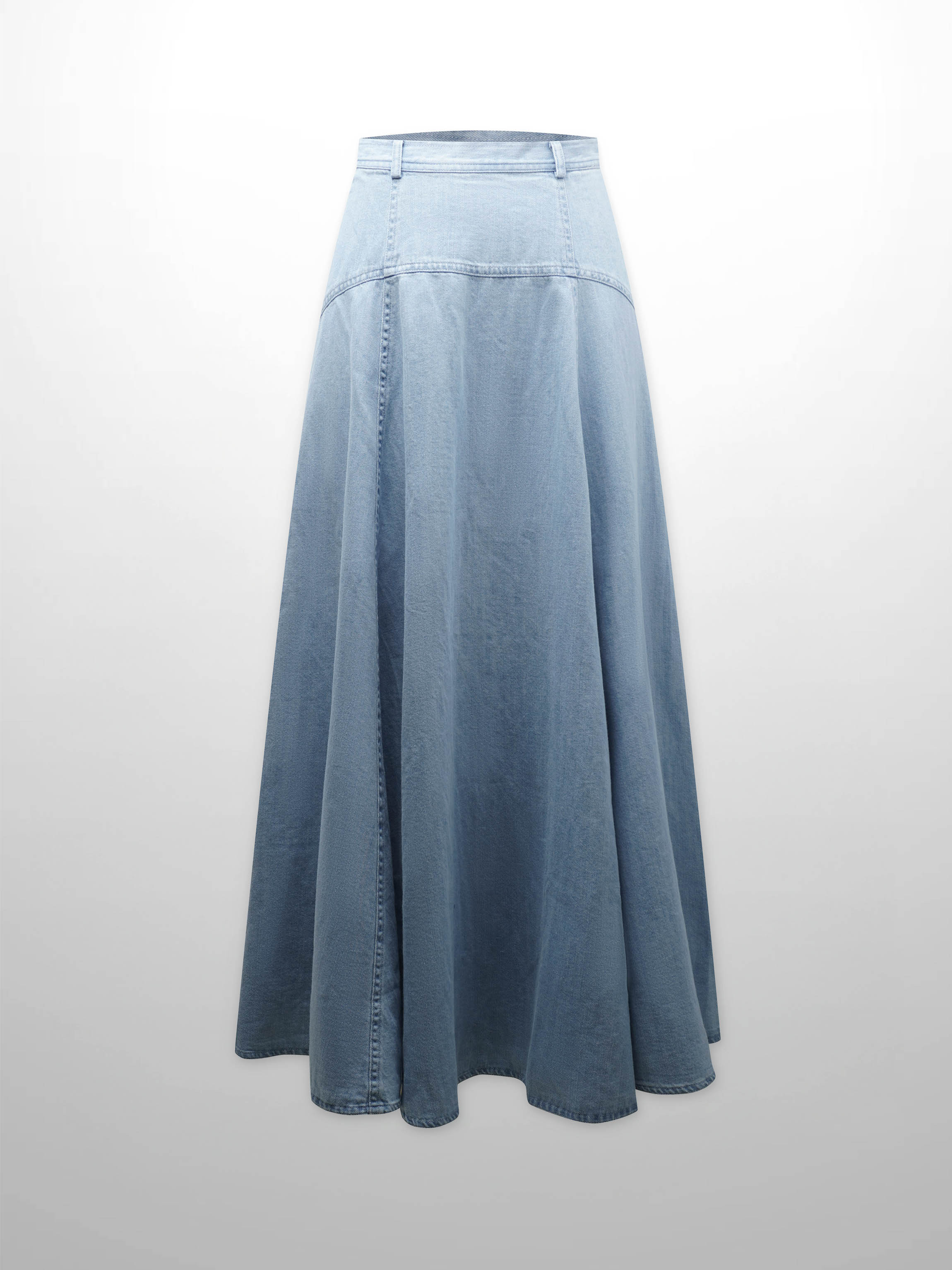 Denim Yoke Circle Skirt-Light Blue