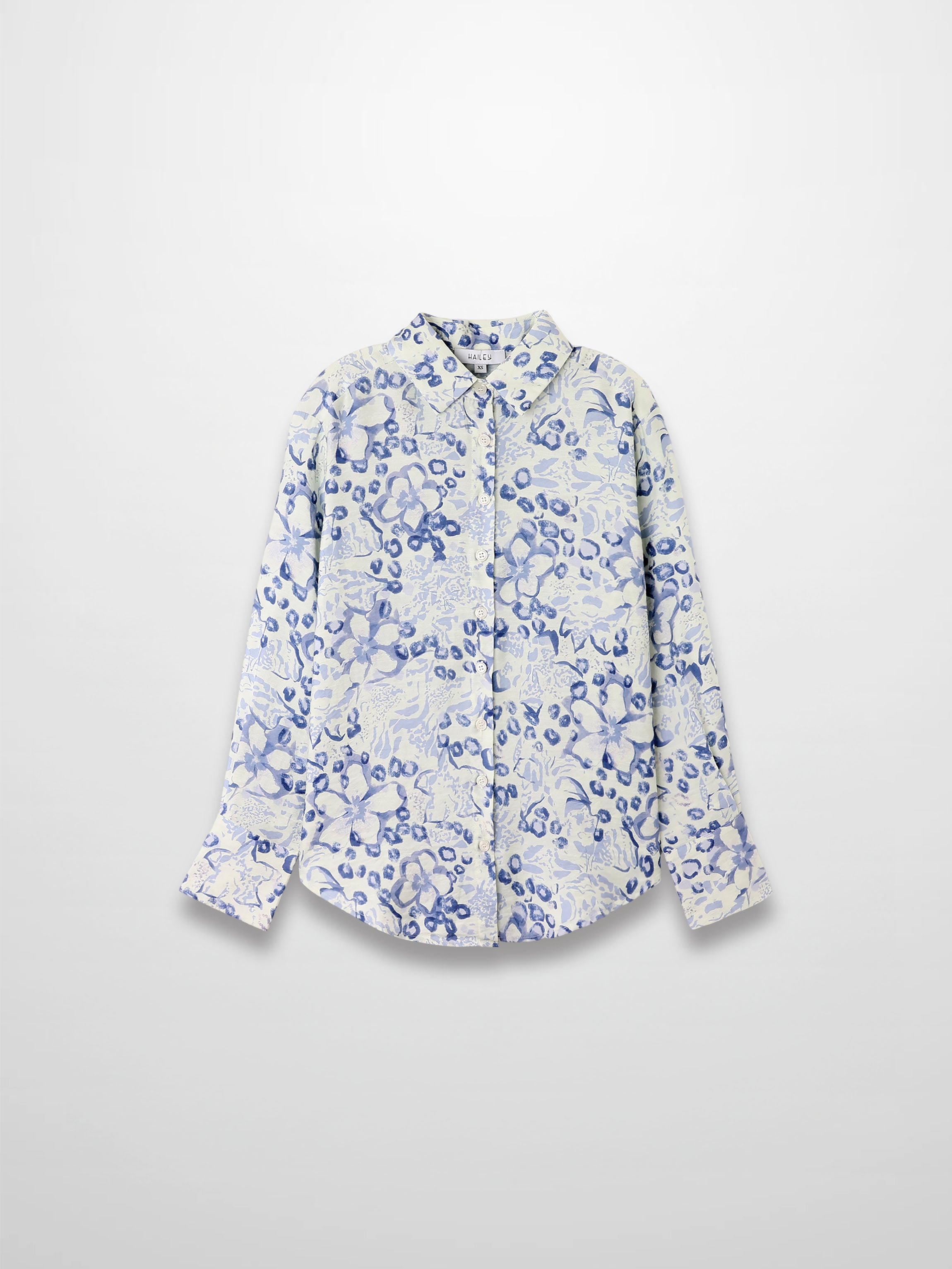 Button Down Collared Blouse-Blue Watercolor