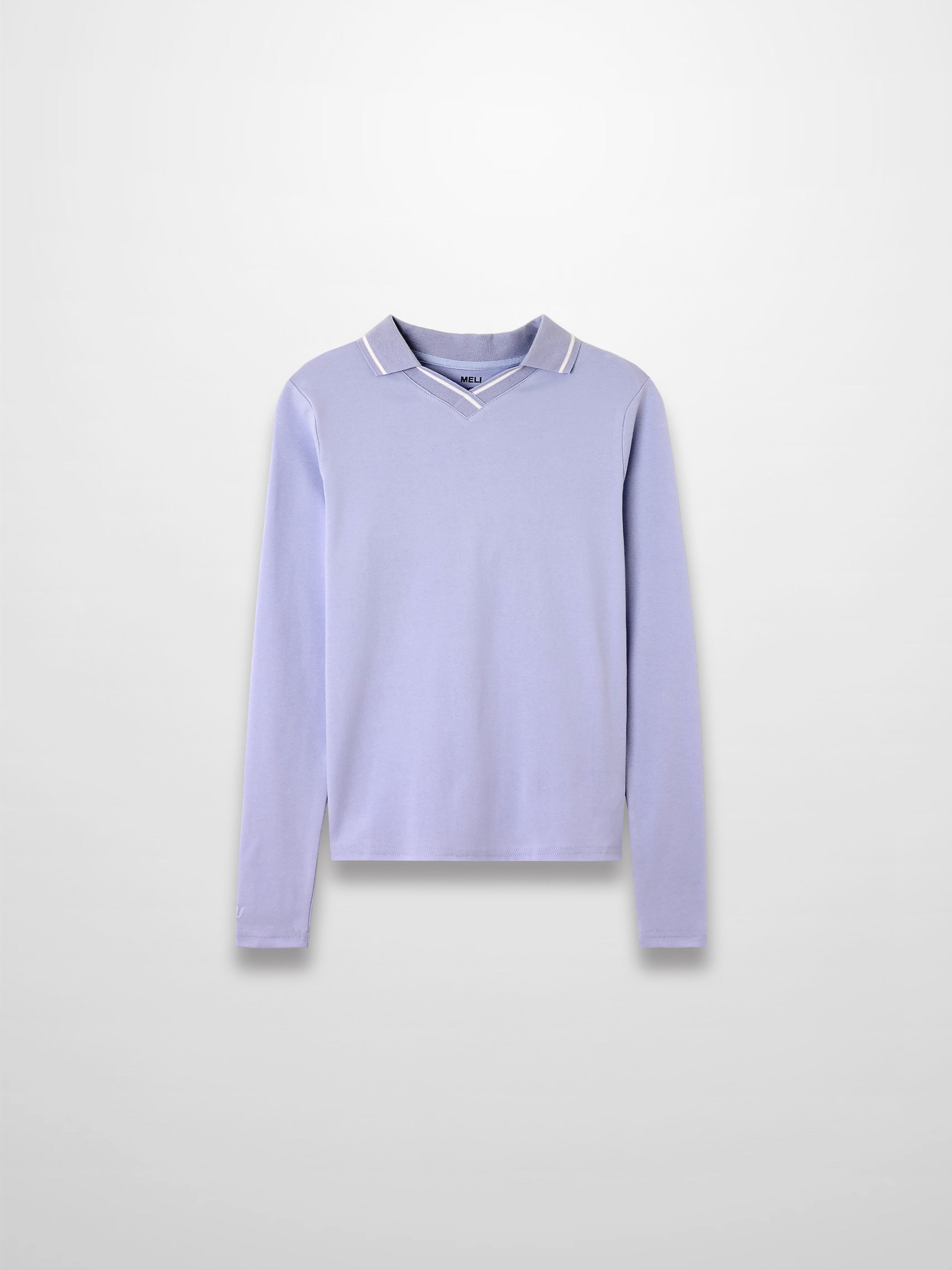 Collared High V T-Shirt-Light Blue
