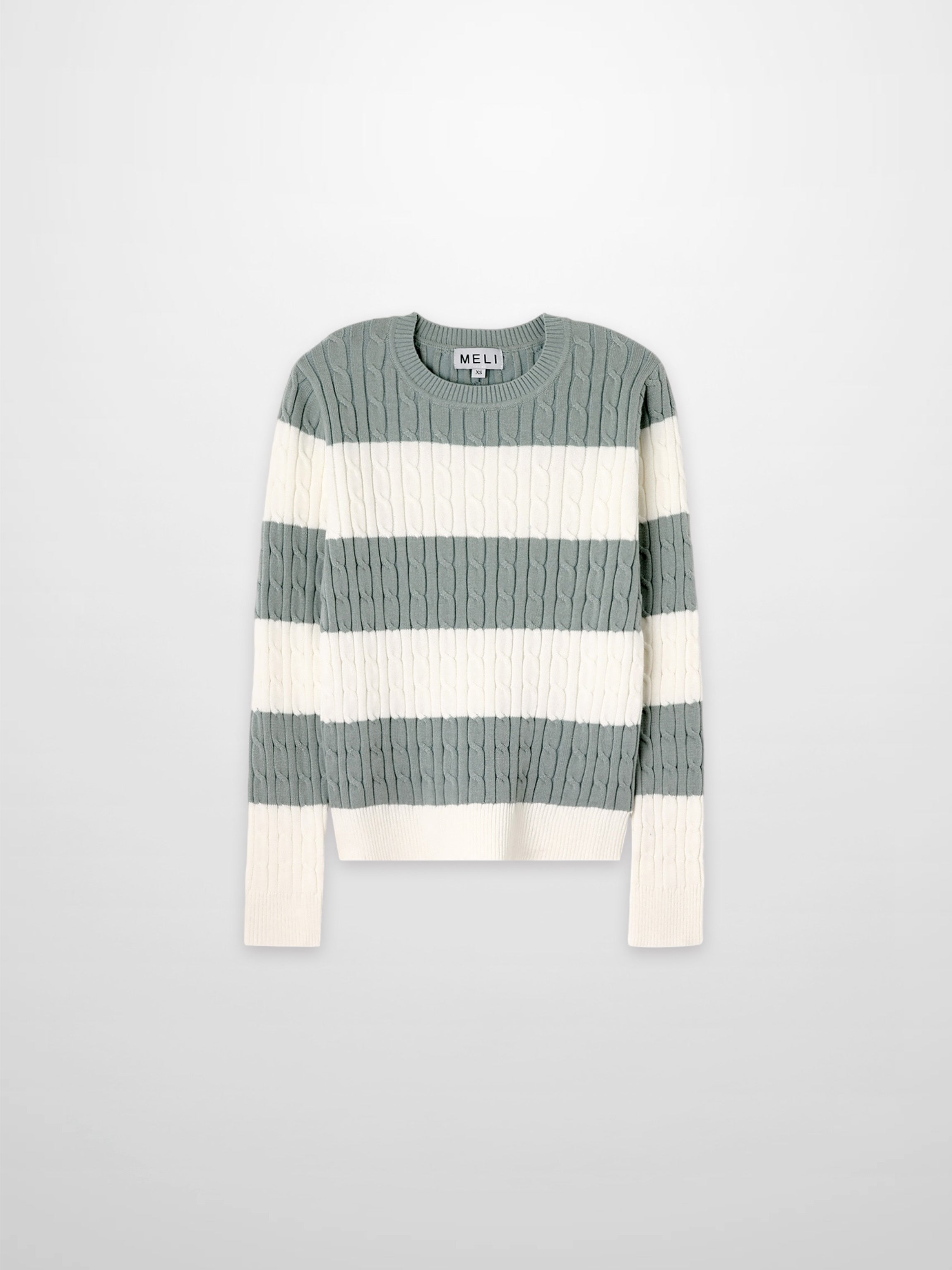 Striped Cable Sweater-Dusty Mint/White