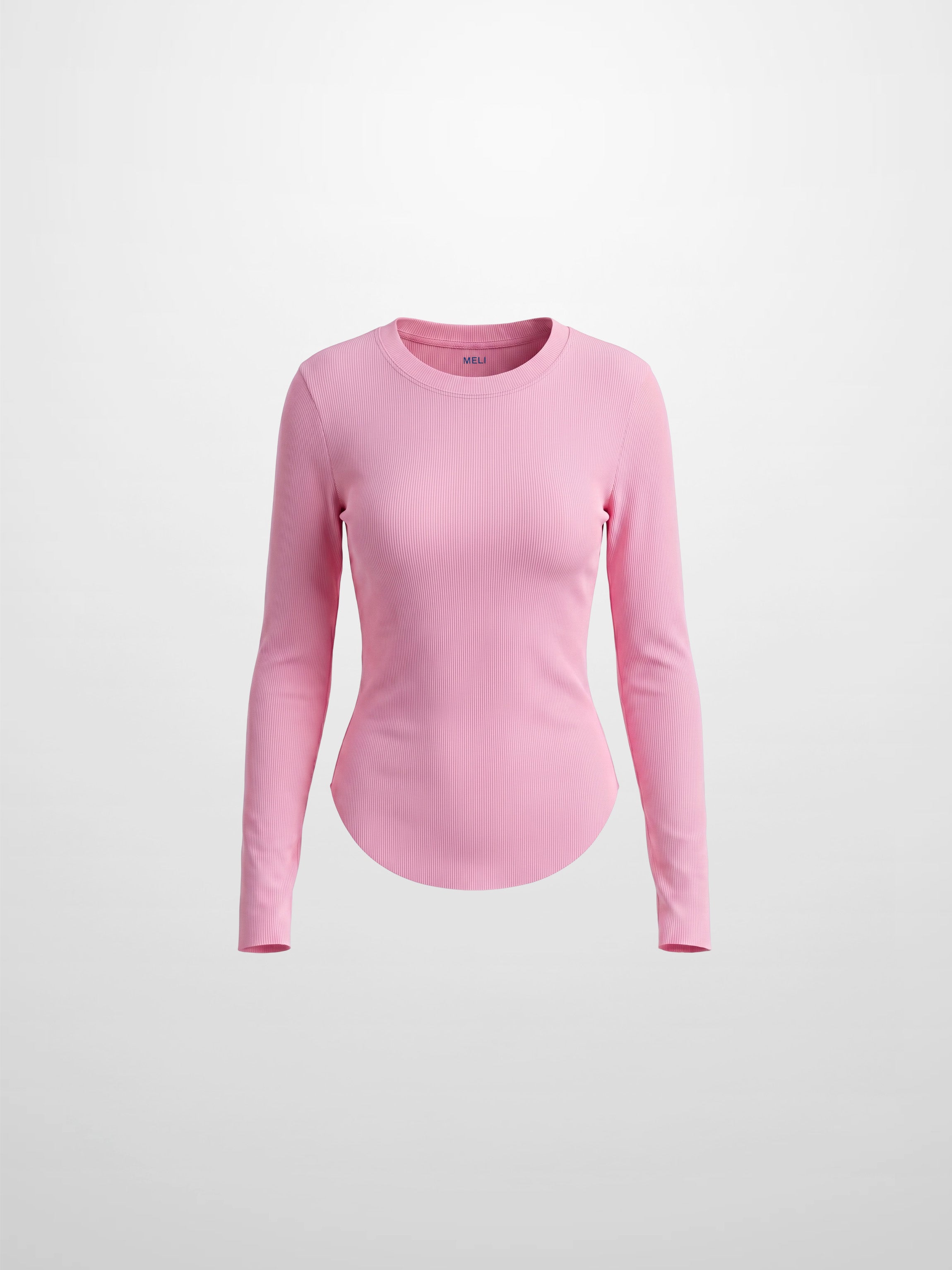 Rounded Hem Ribbed T-Shirt-Pink