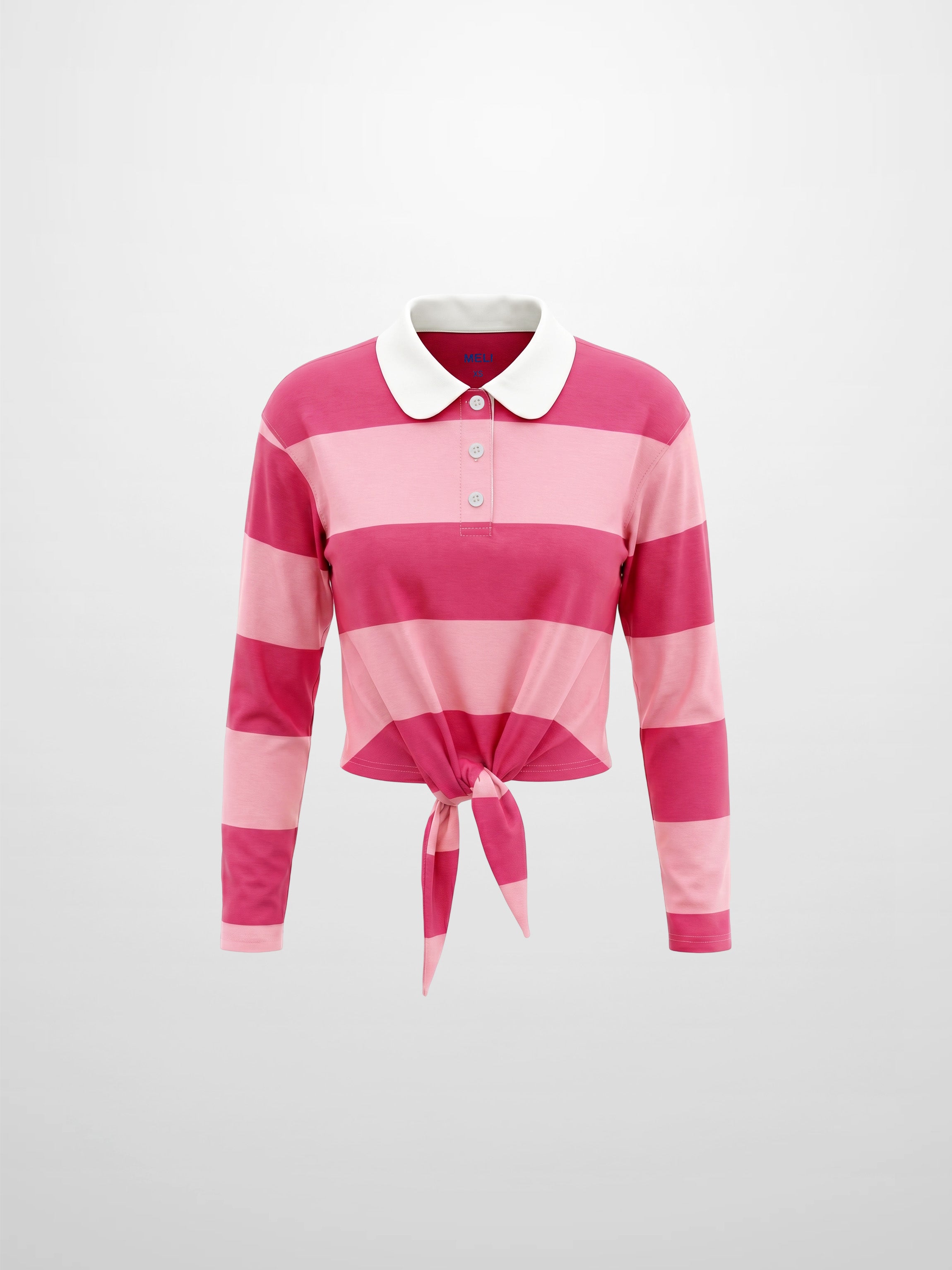 Striped Tie Bottom T-Shirt-Pink