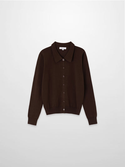 Wool Blend Collared Cardigan-Brown