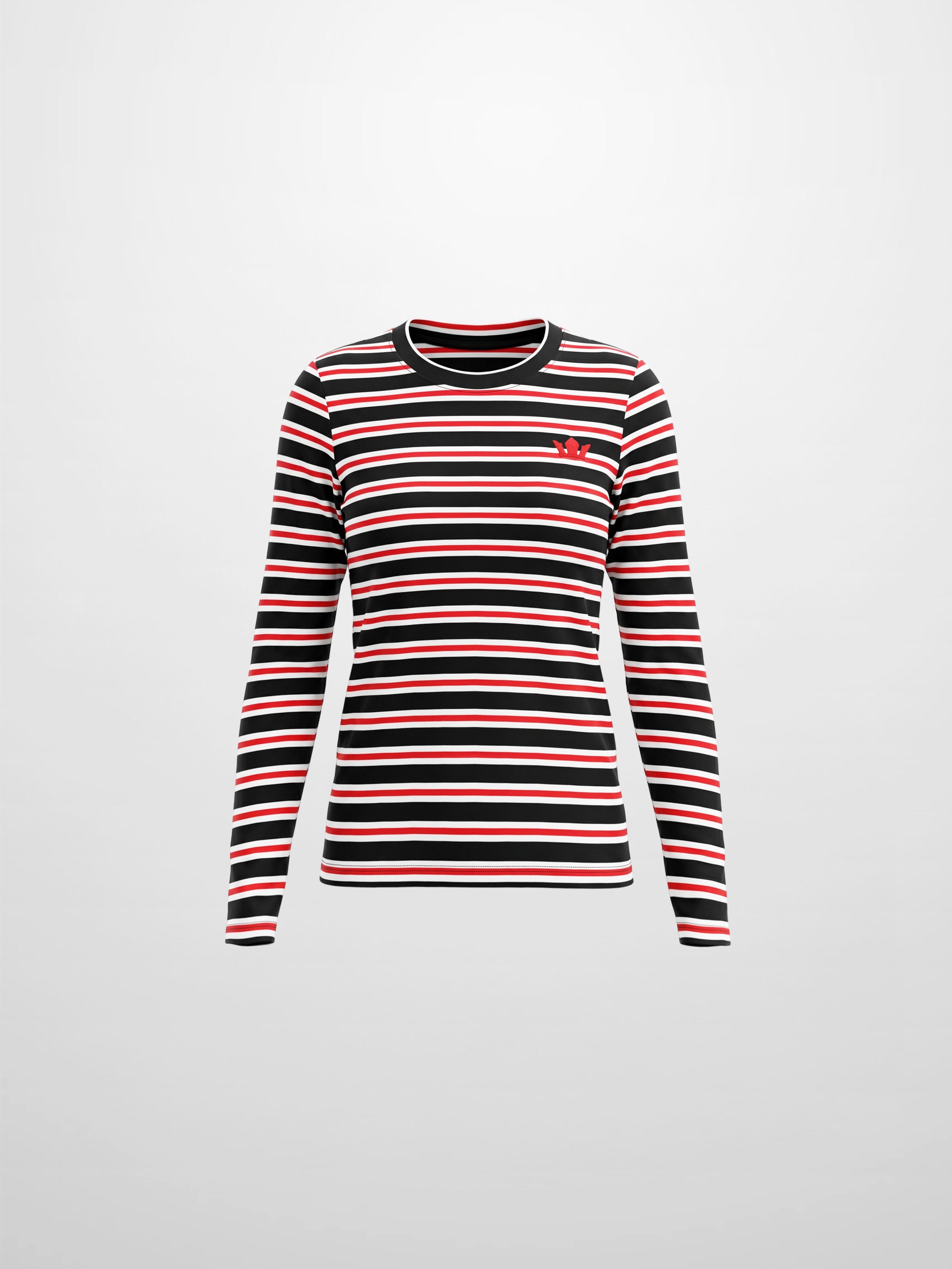 Embroidered Crown Striped Tee-Black/White/Red