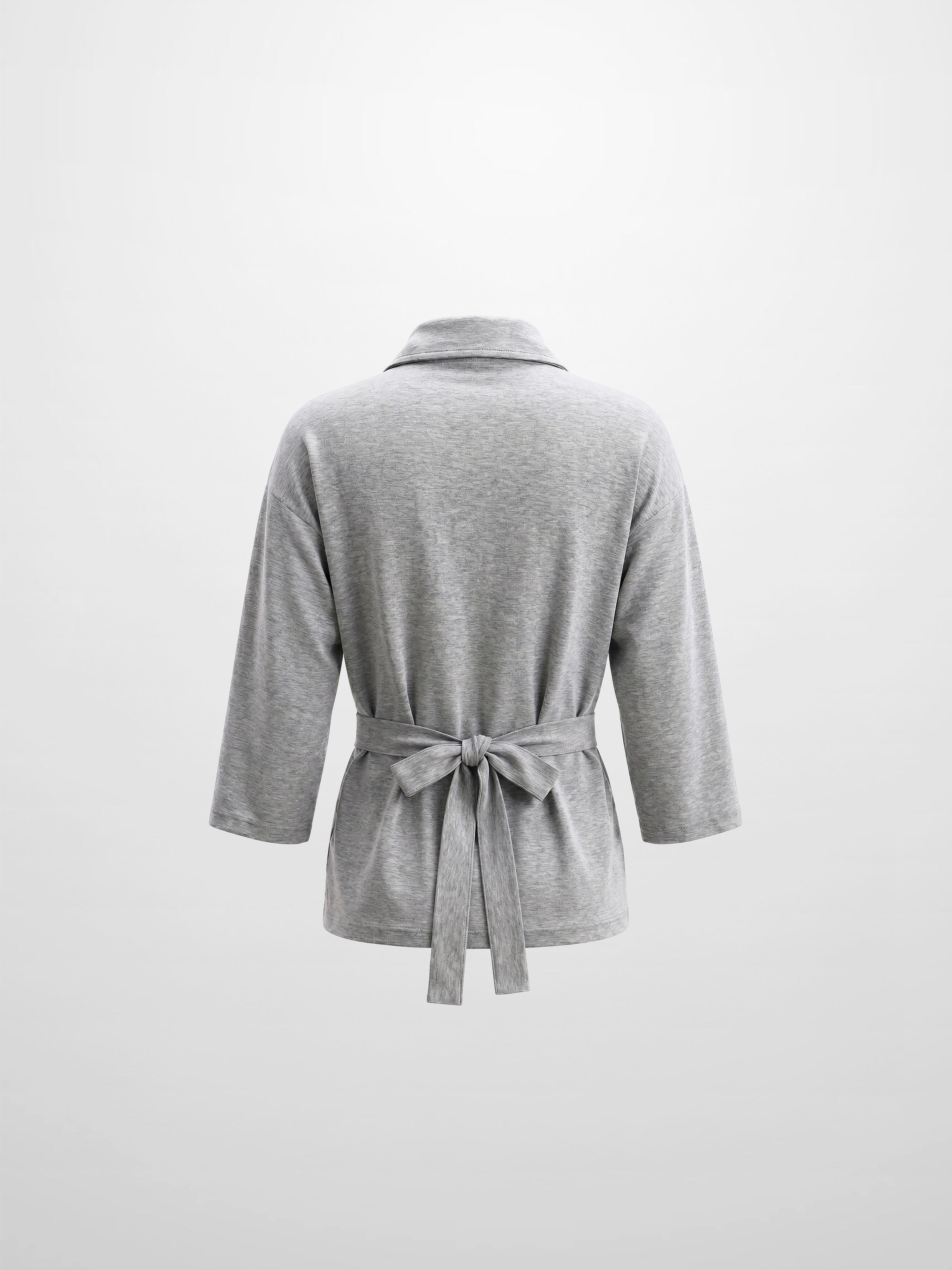 Waist Tie Button Down T-Shirt-Heather Grey