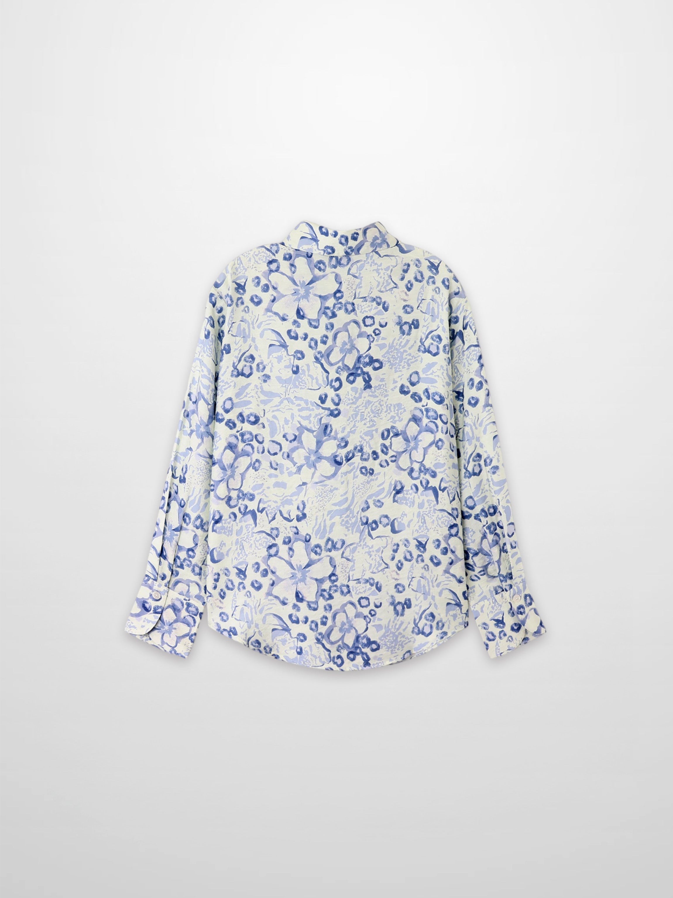 Button Down Collared Blouse-Blue Watercolor