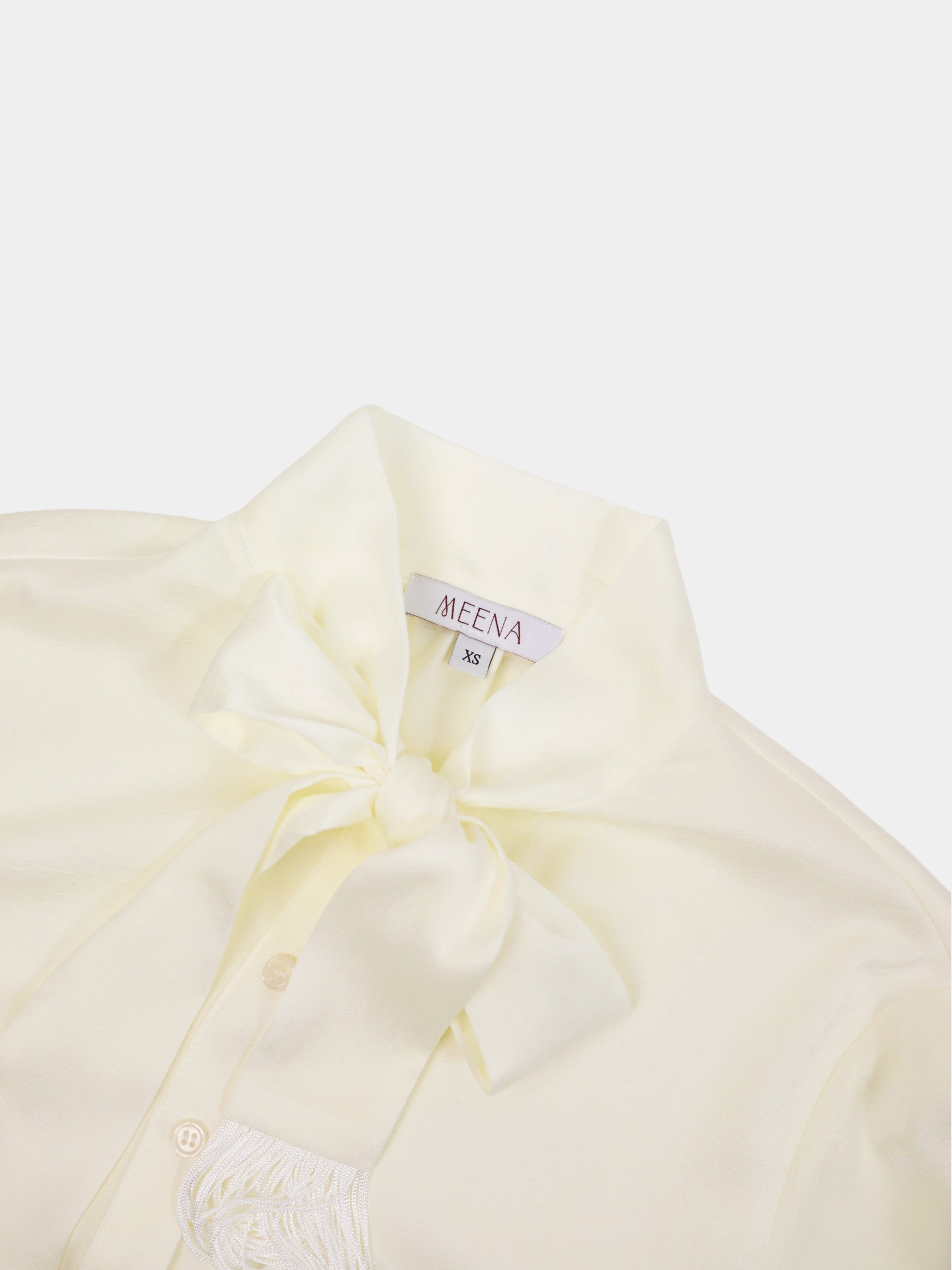Fringe Bow Blouse-Cream