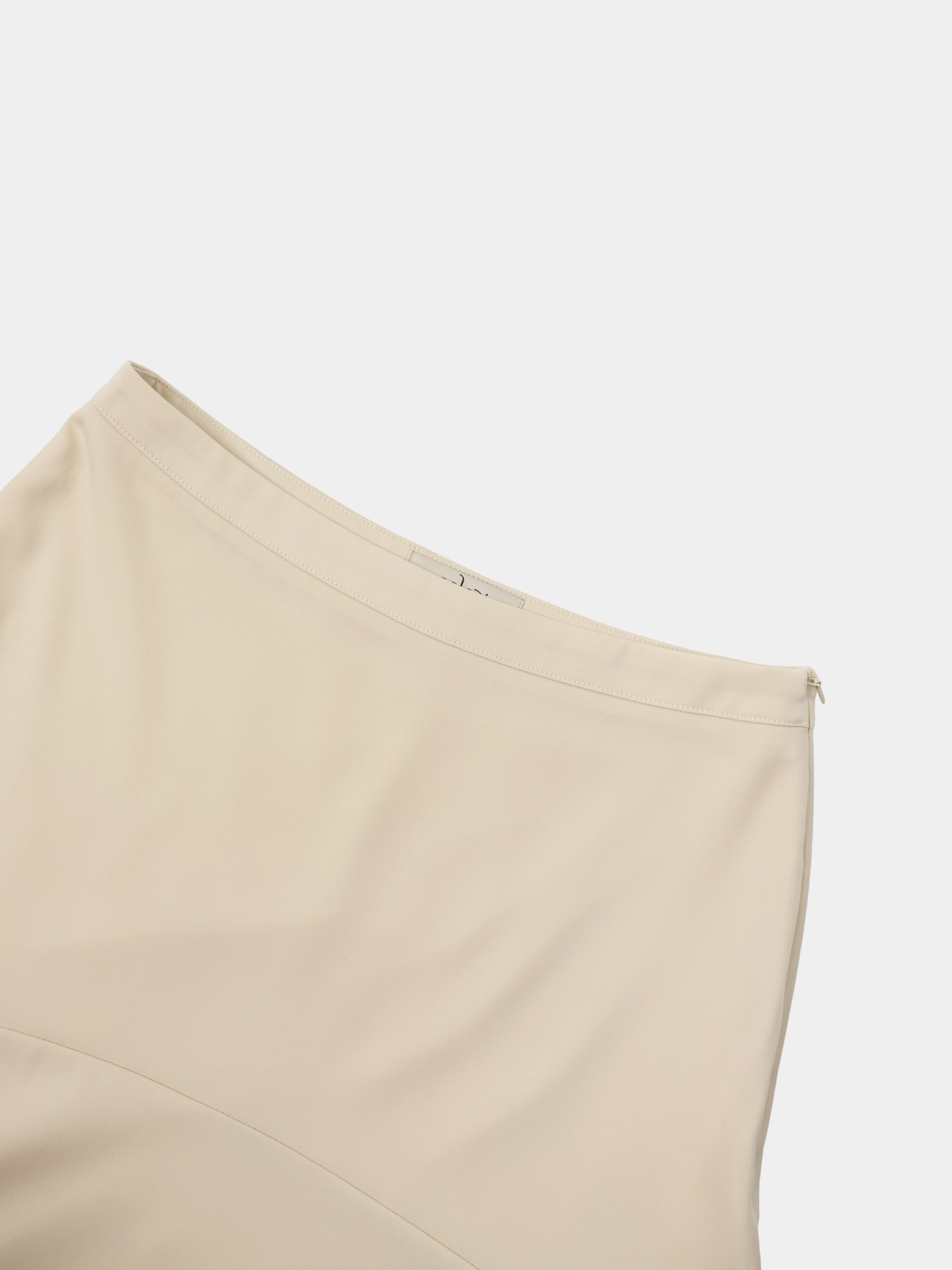 Curved Yoke Faux Satin Skirt - Cream