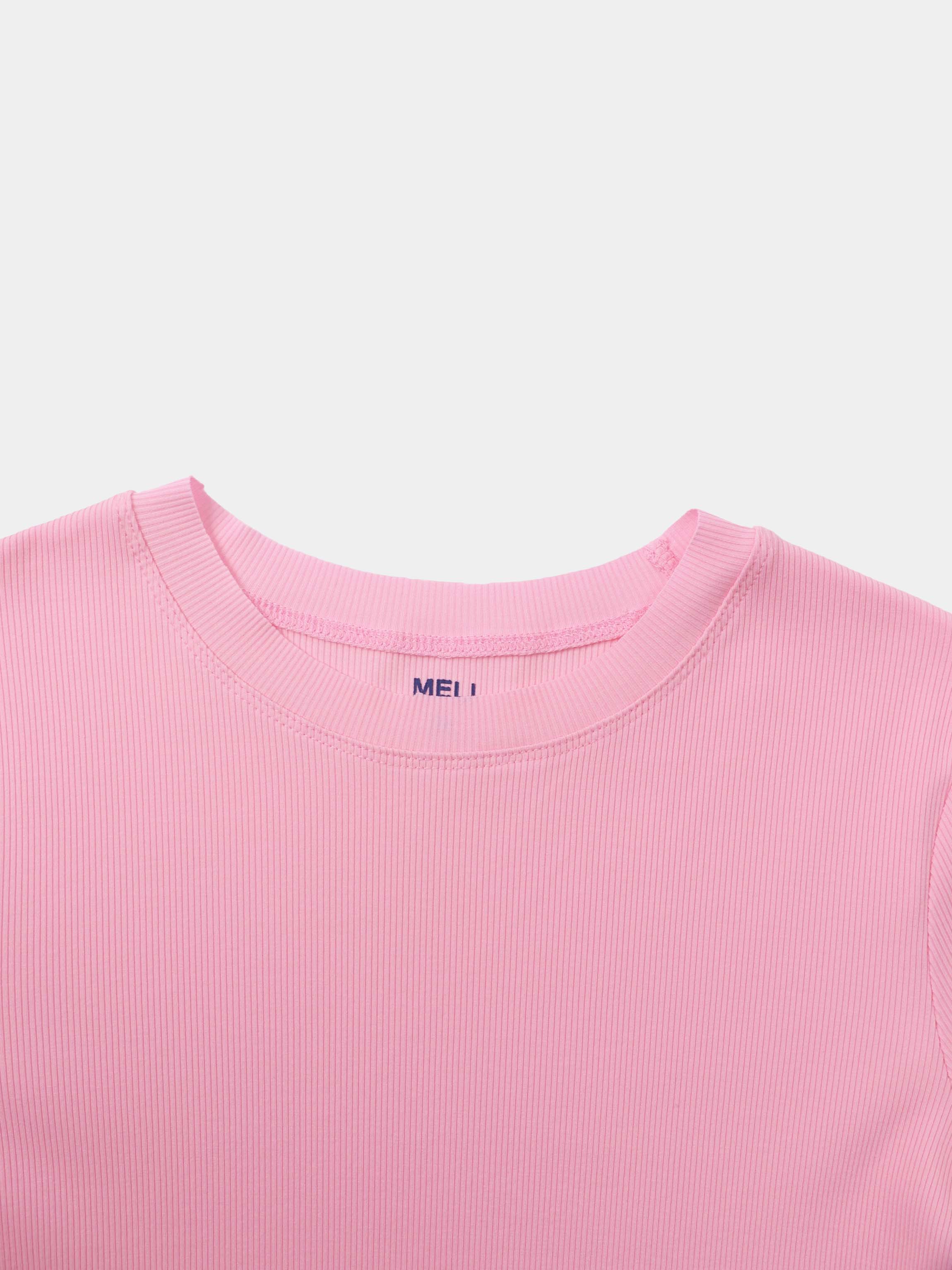 Rounded Hem Ribbed T-Shirt-Pink