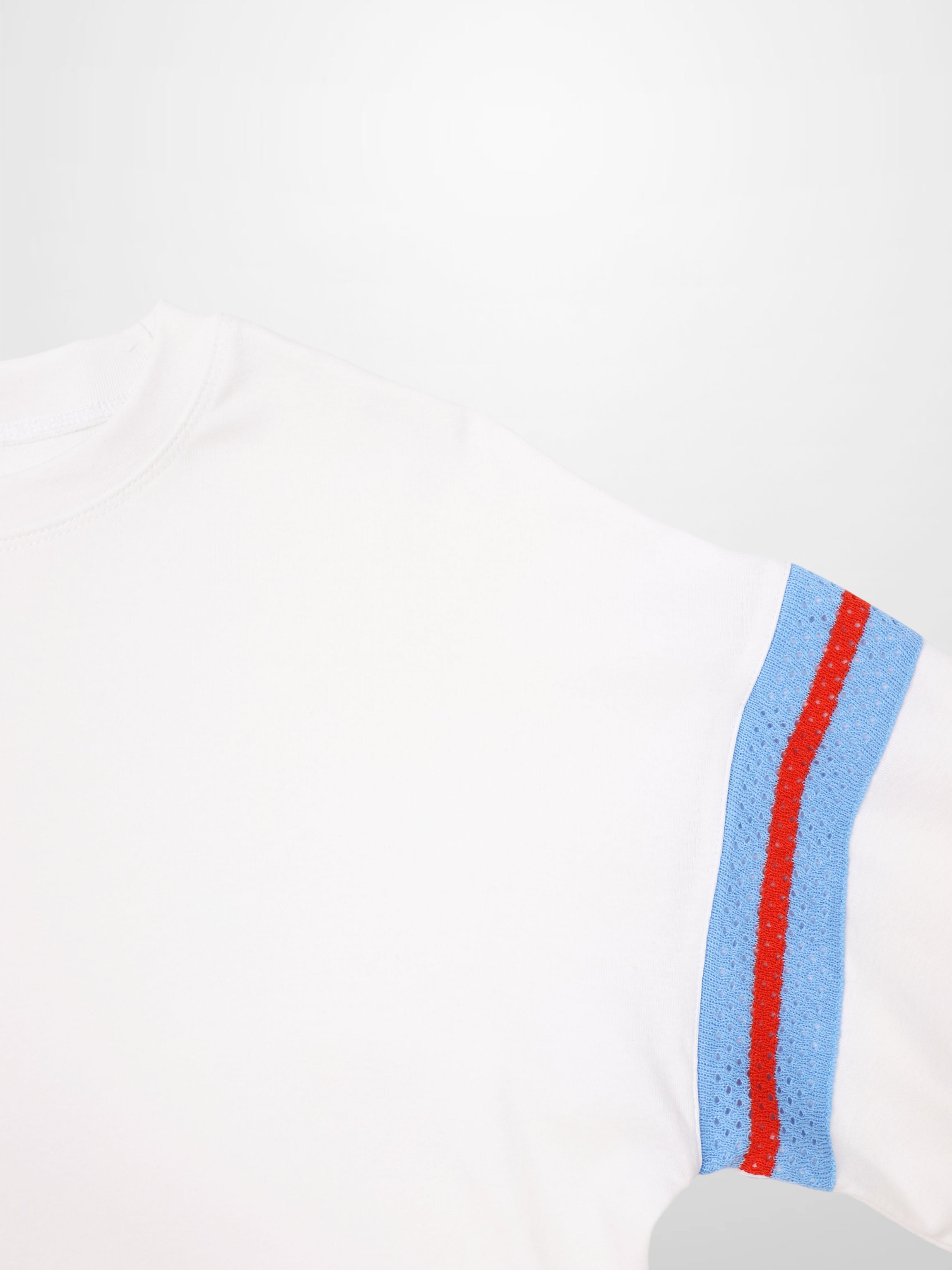 Crochet Stripe Boxy Tee-White/Blue/Orange