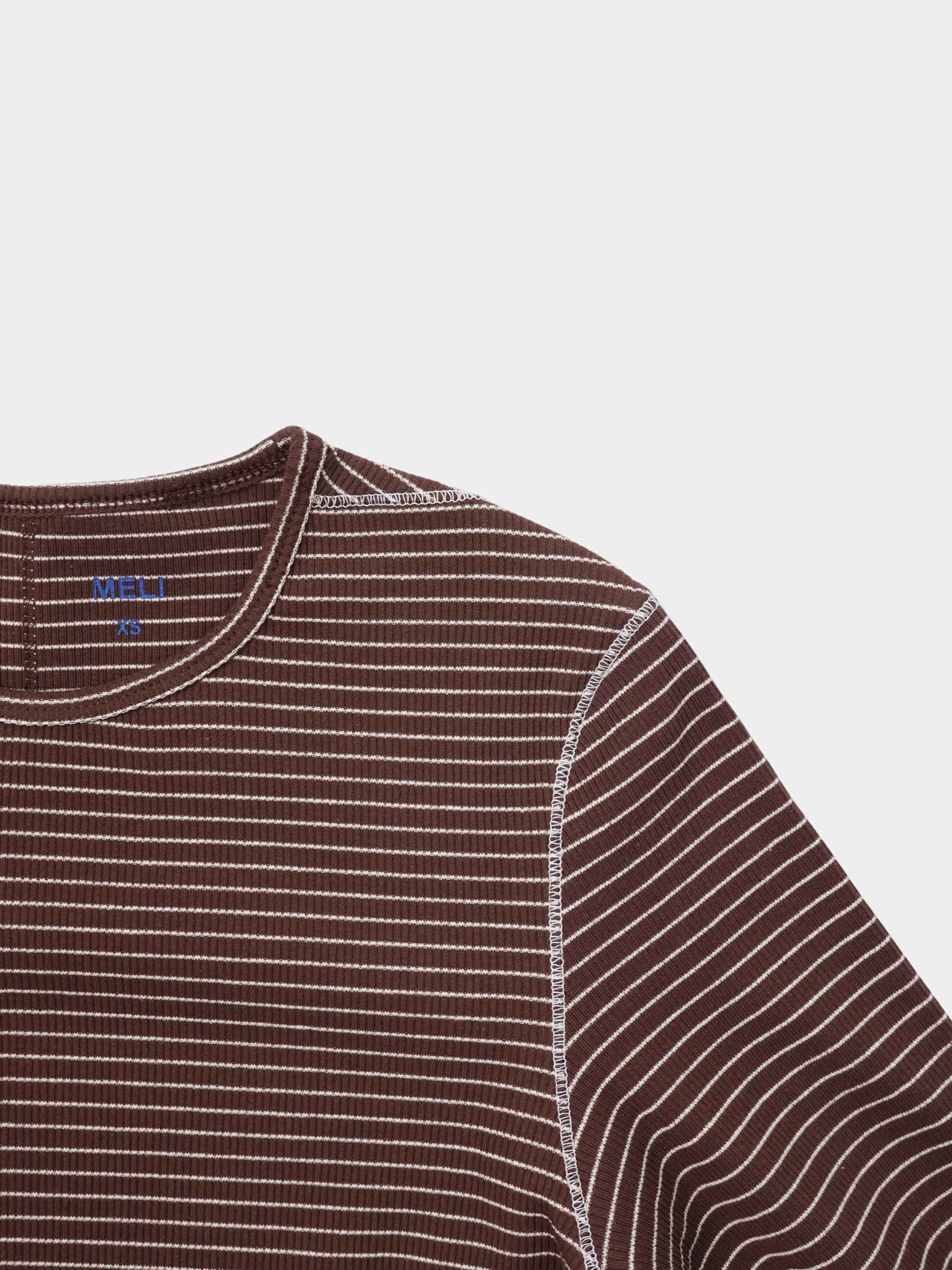 Striped Cross Stitch T-Shirt-Brown