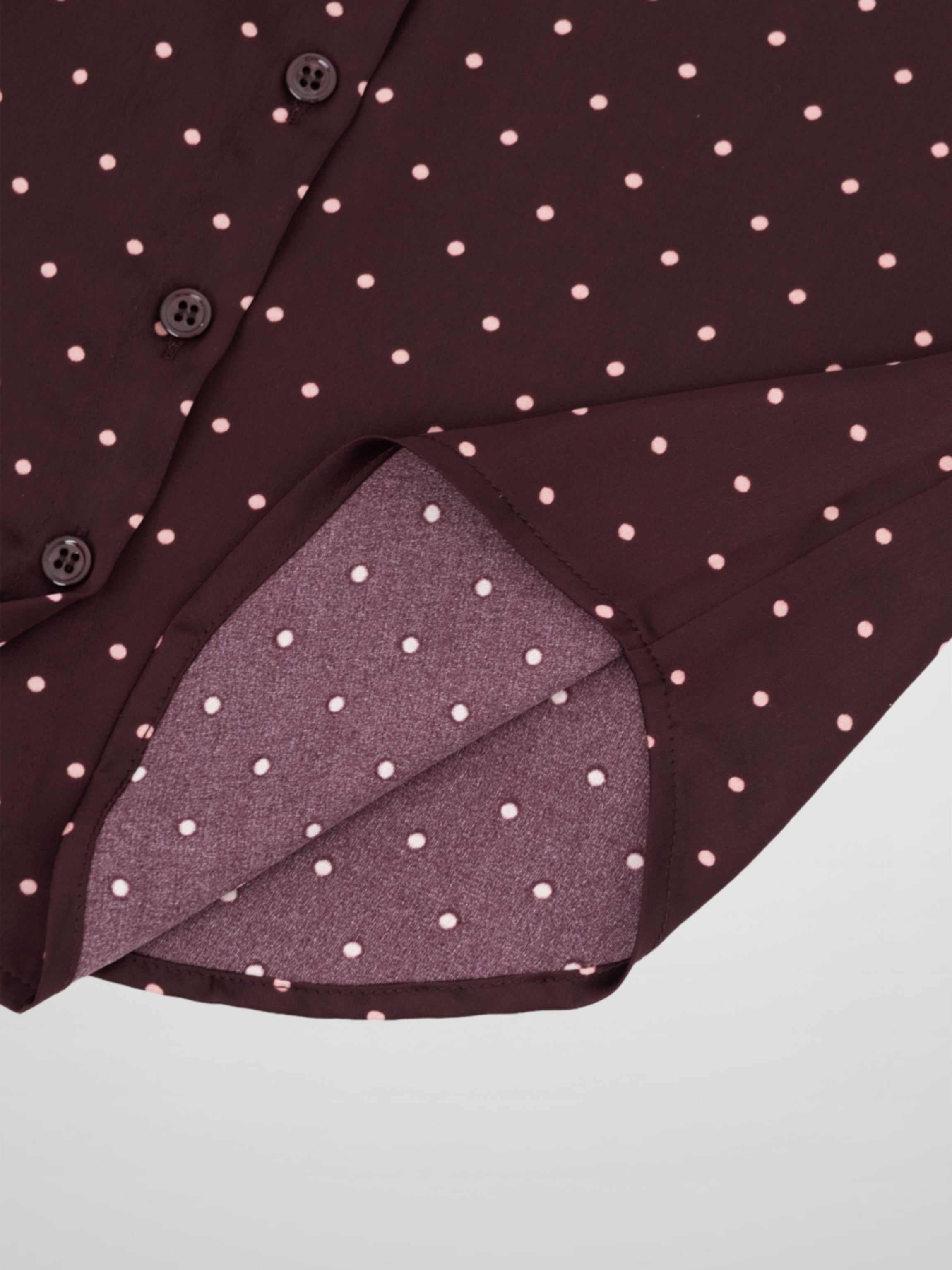 Oversized Satin Blouse-Burgundy Small Polka Dot