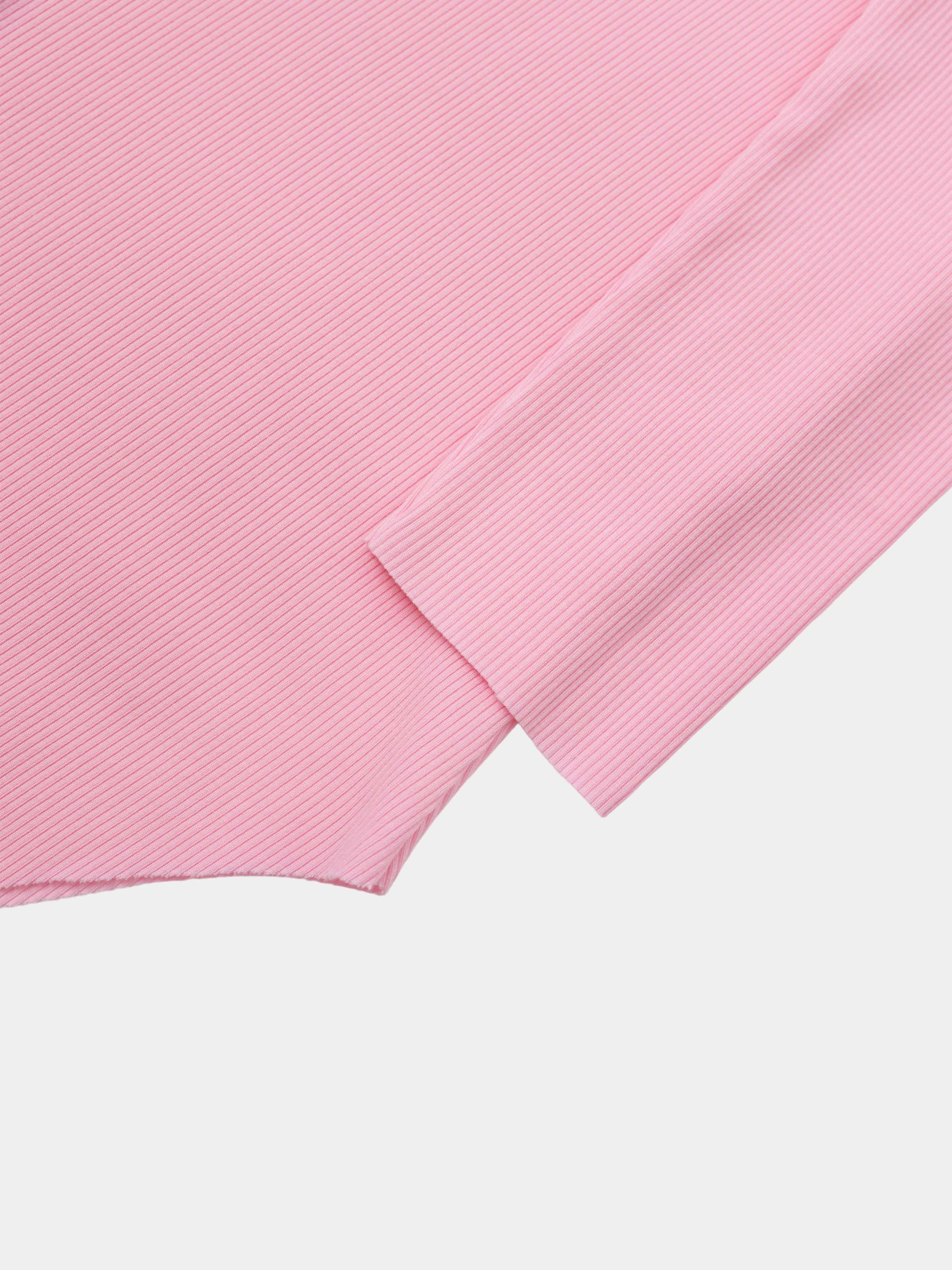 Rounded Hem Ribbed T-Shirt-Pink