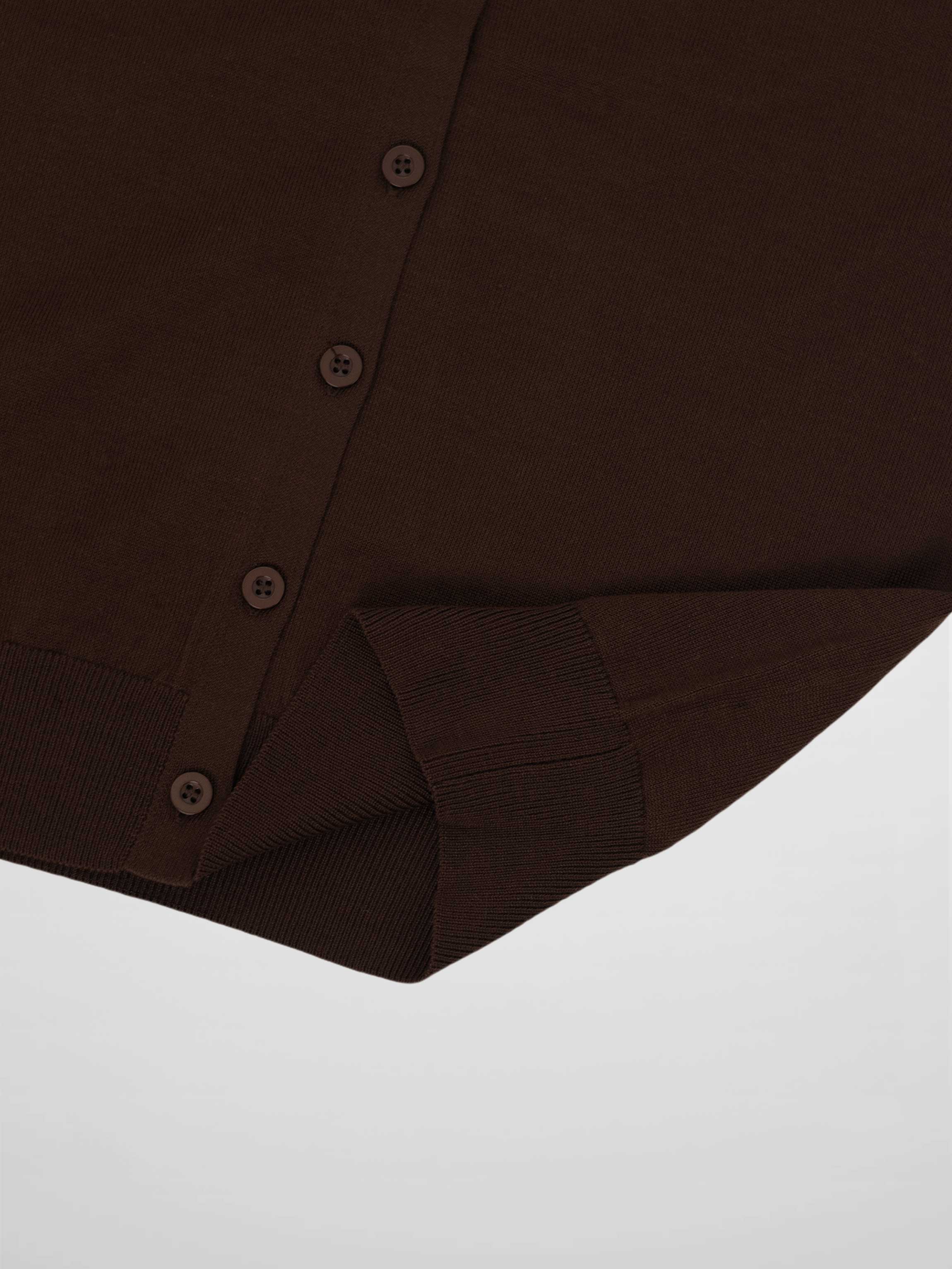 Wool Blend Collared Cardigan-Brown