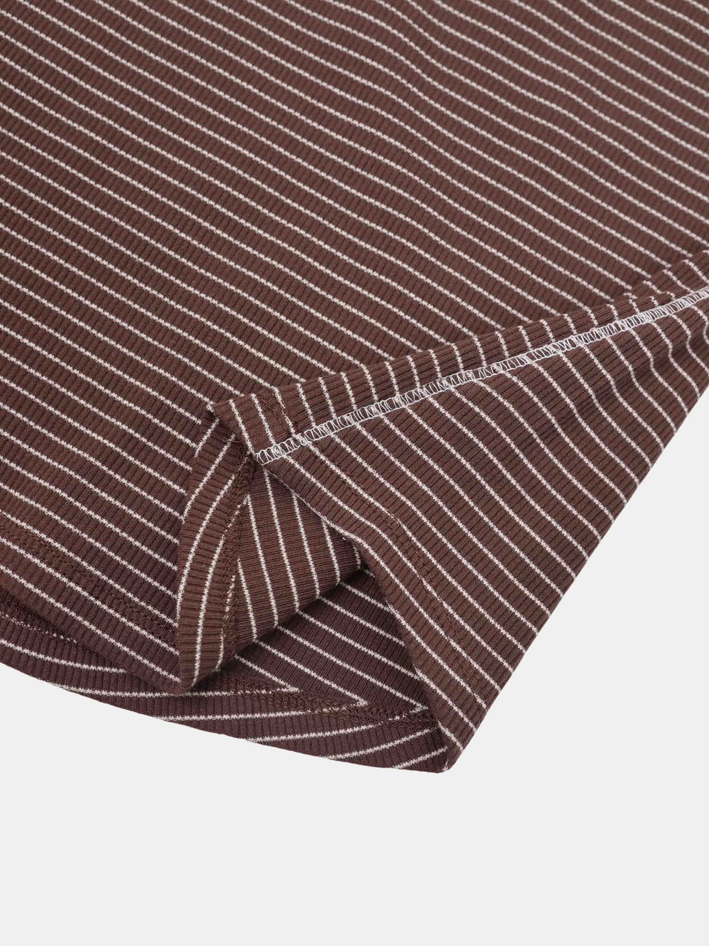 Striped Cross Stitch T-Shirt-Brown