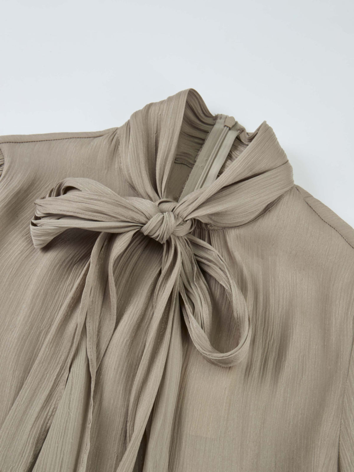 Textured Shimmer Center Bow Blouse - Grey