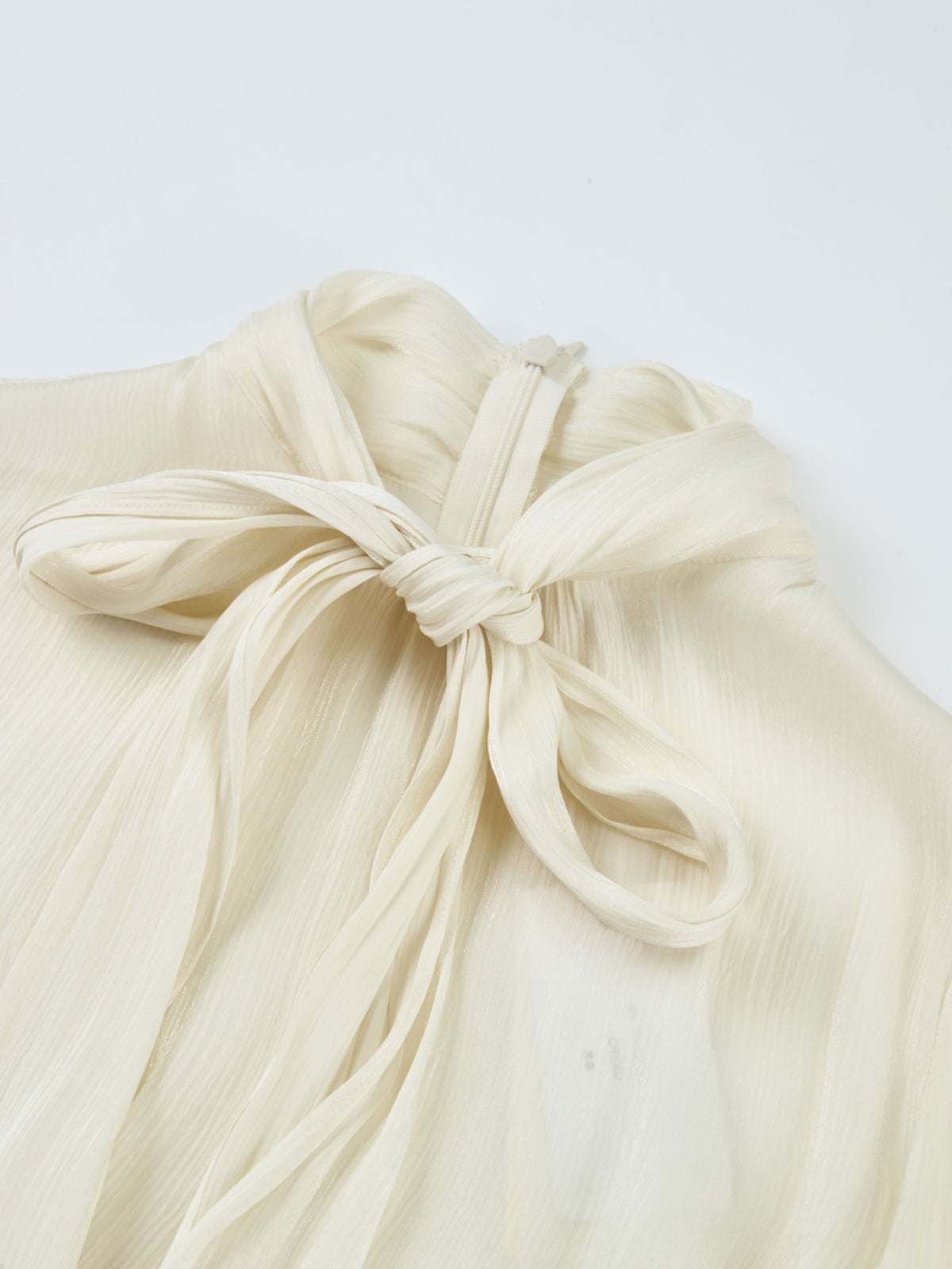 Textured Shimmer Center Bow Blouse - Cream