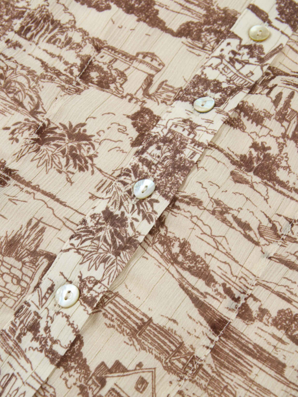 Thin Printed Button Down Blouse - Brown Toille