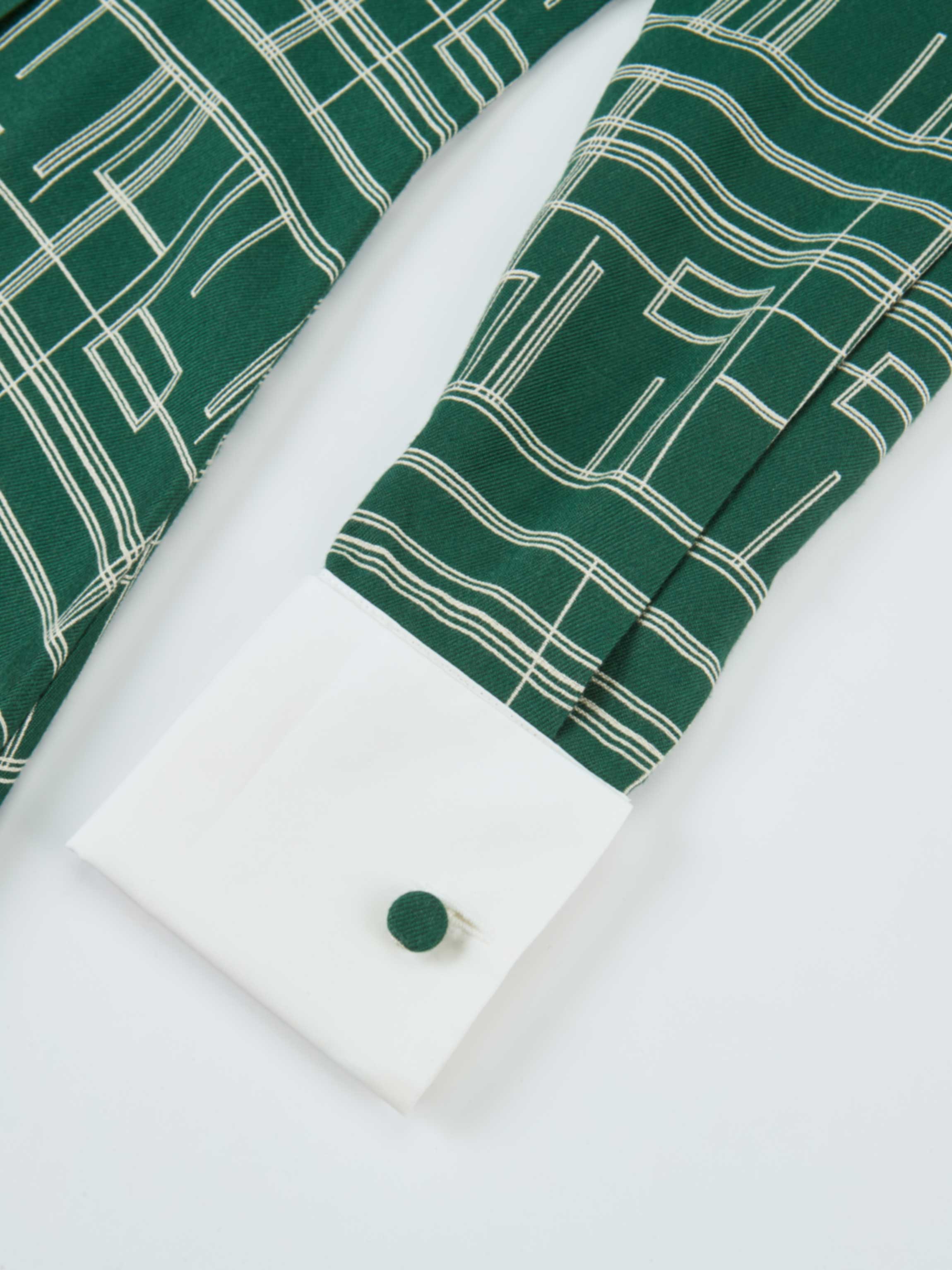 Collared Ruched Back Long Sleeve Shirtdress - Green Geometric