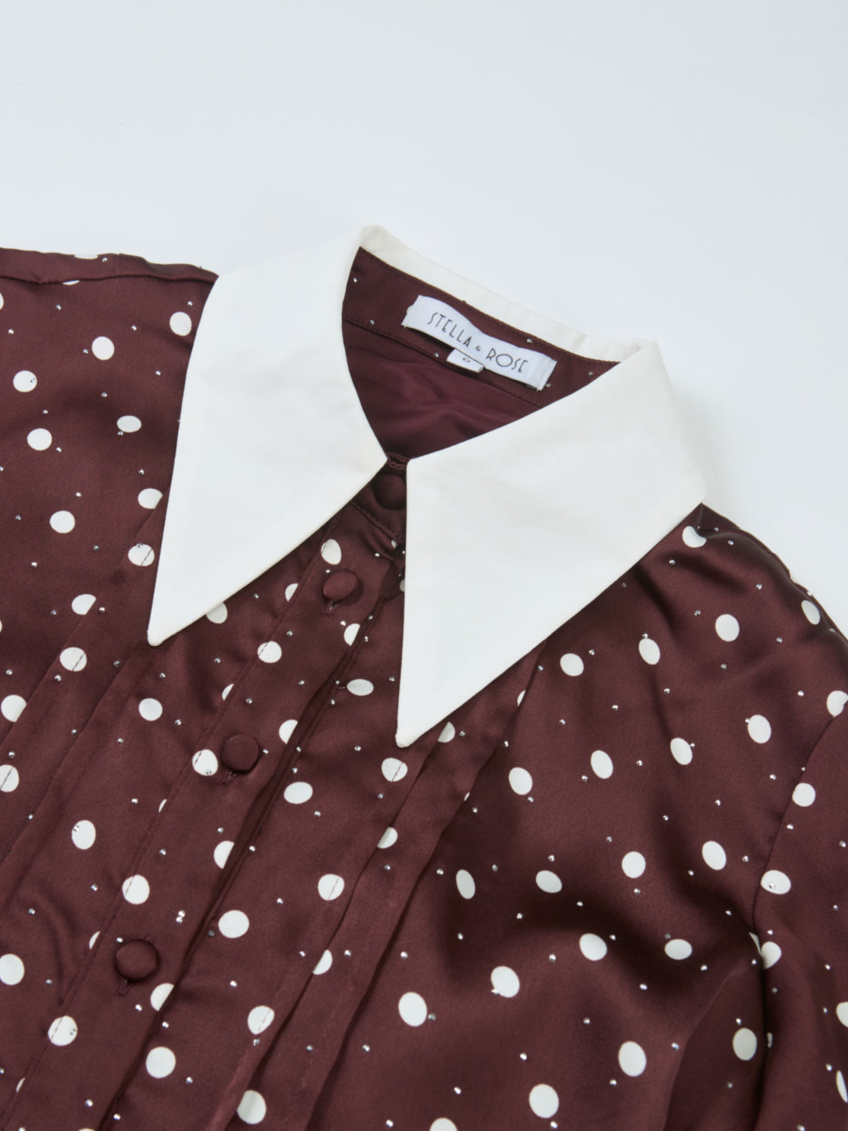 Collared Ruched Back Long Sleeve Shirtdress - Burgundy Polka Dot Sparkle