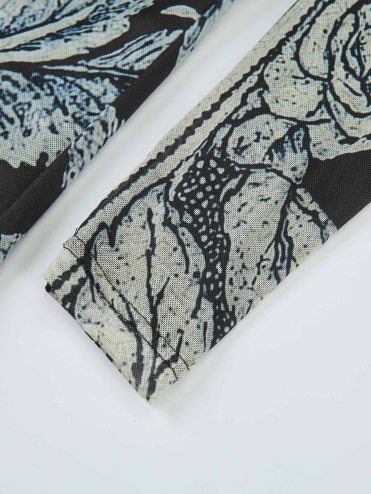 High Neck Mesh Printed Top - Cream Black Floral