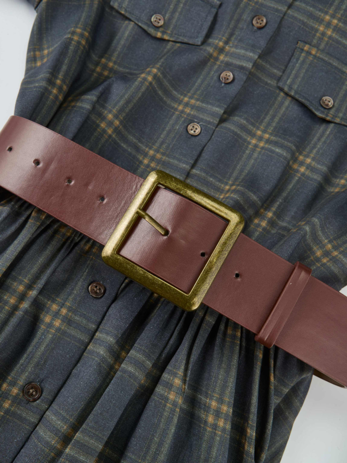 Full Maxi Plaid Shirt Dress - Grey/Yellow