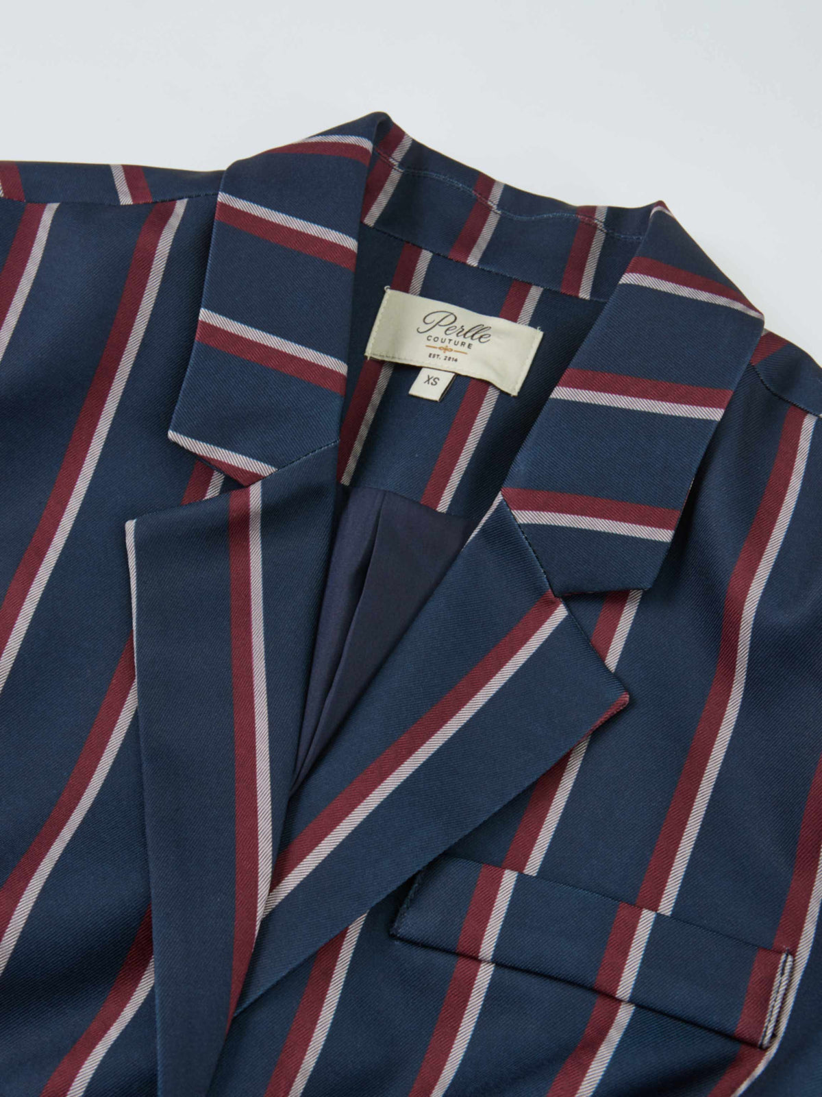 Crop Gold Button Jacket - Navy Stripe