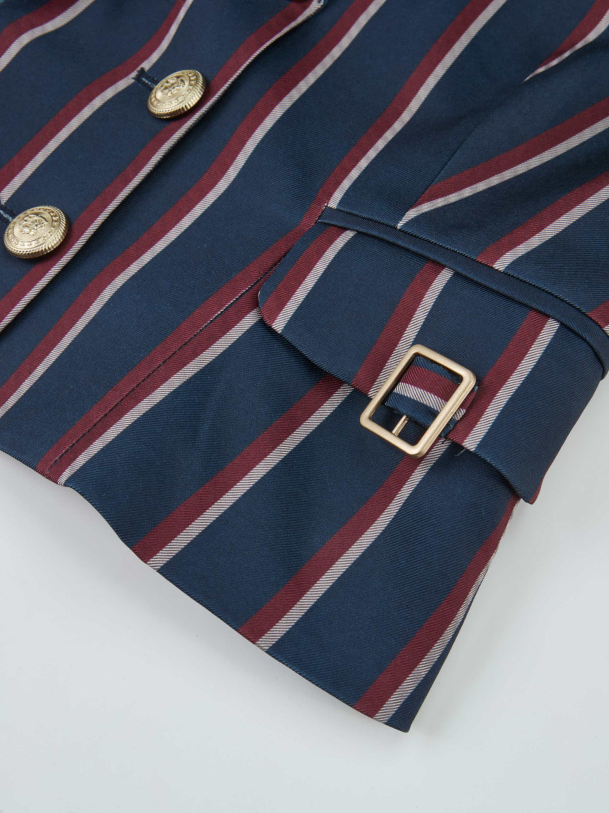 Crop Gold Button Jacket - Navy Stripe