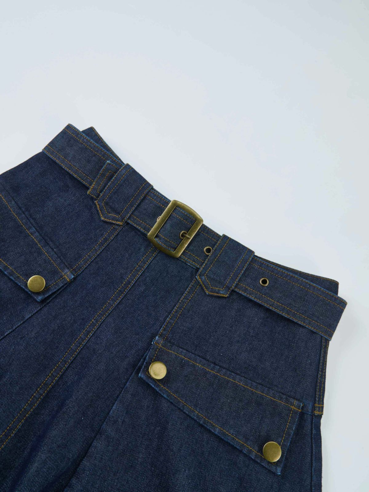 Belted Full Denim Skirt - Blue