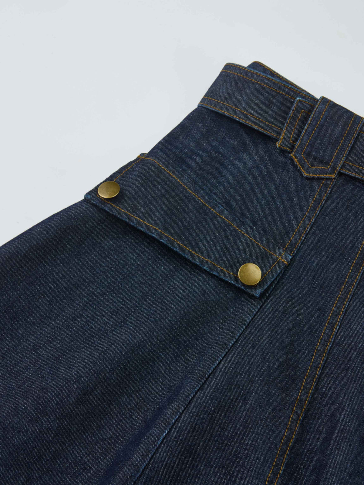 Belted Full Denim Skirt - Blue