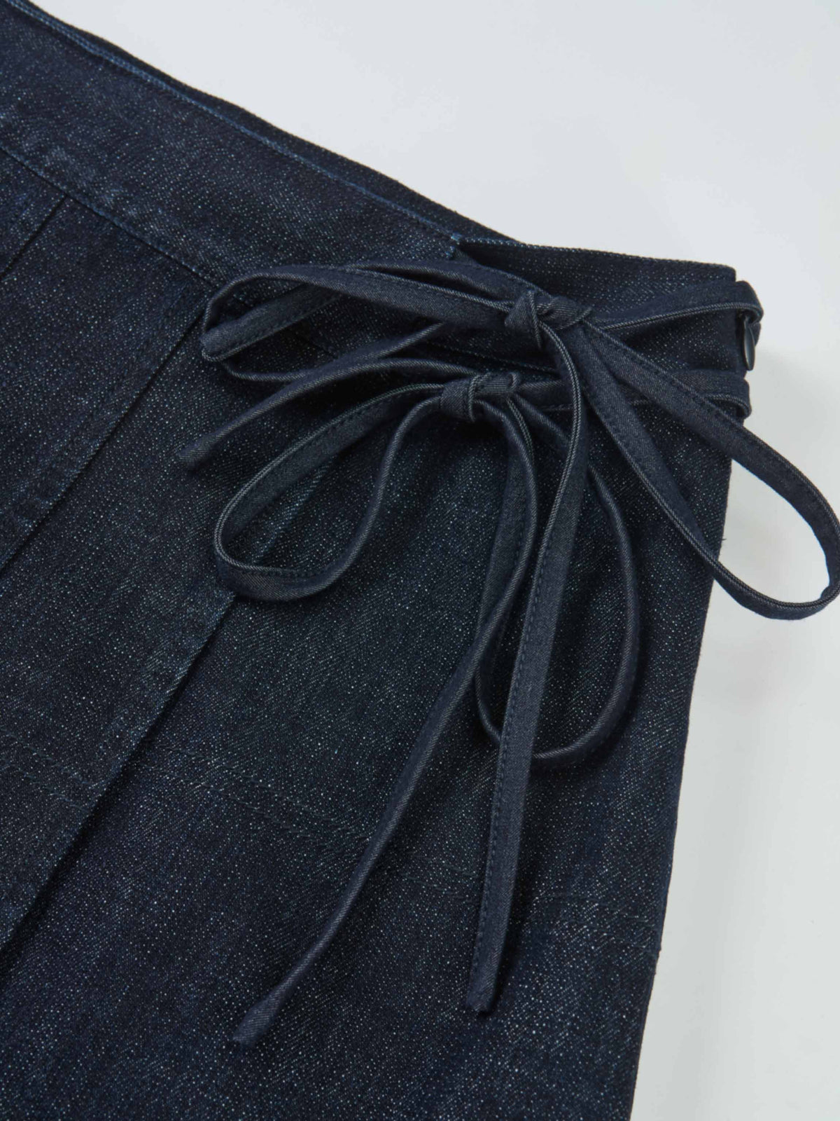 Faux Wrap Pleat Denim Skirt - Blue