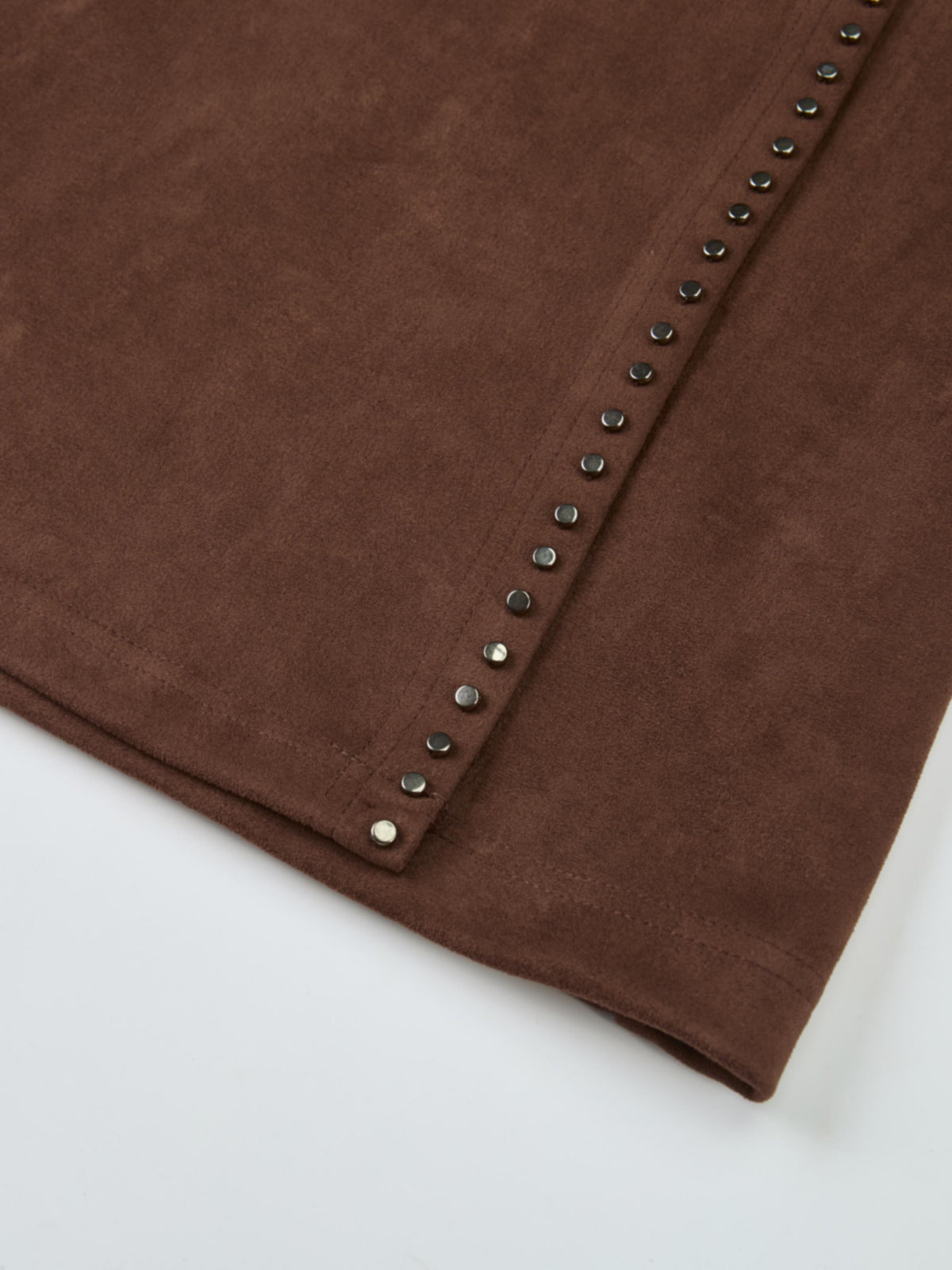 Faux Wrap Stud Skirt - Brown