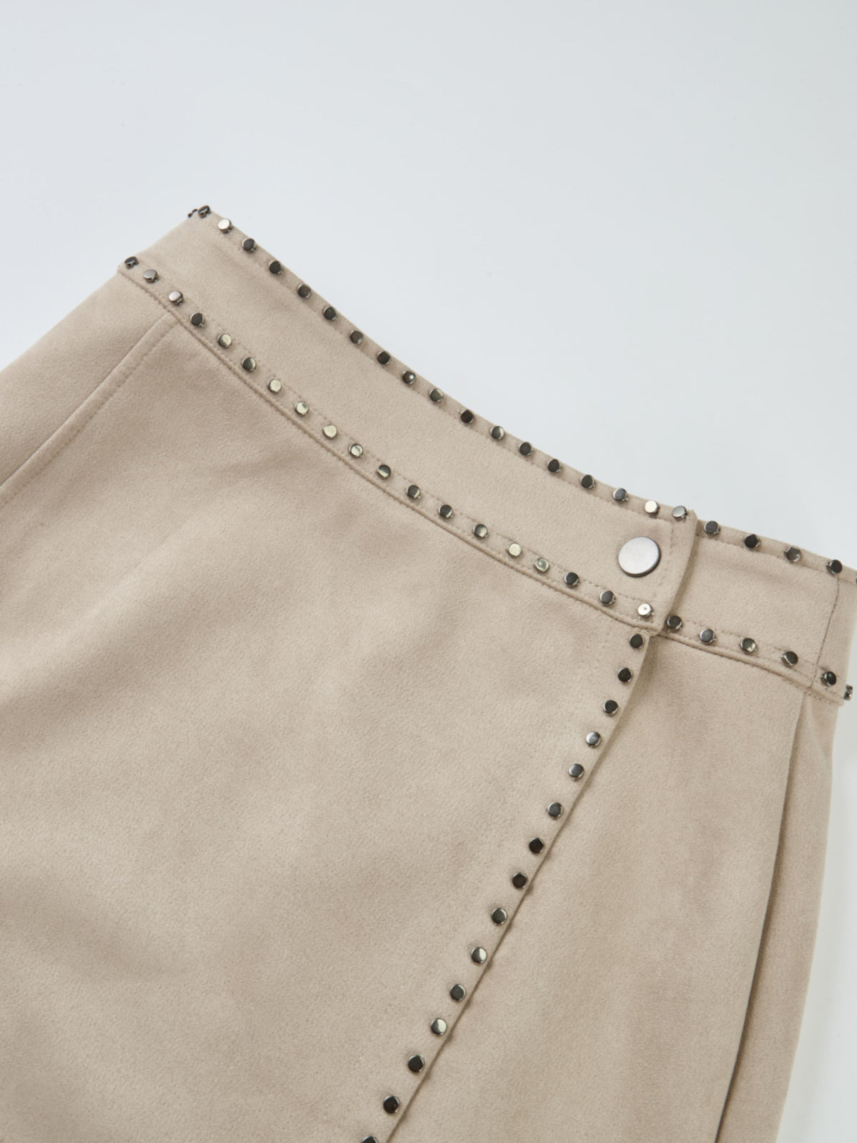 Faux Wrap Stud Skirt - Oatmeal