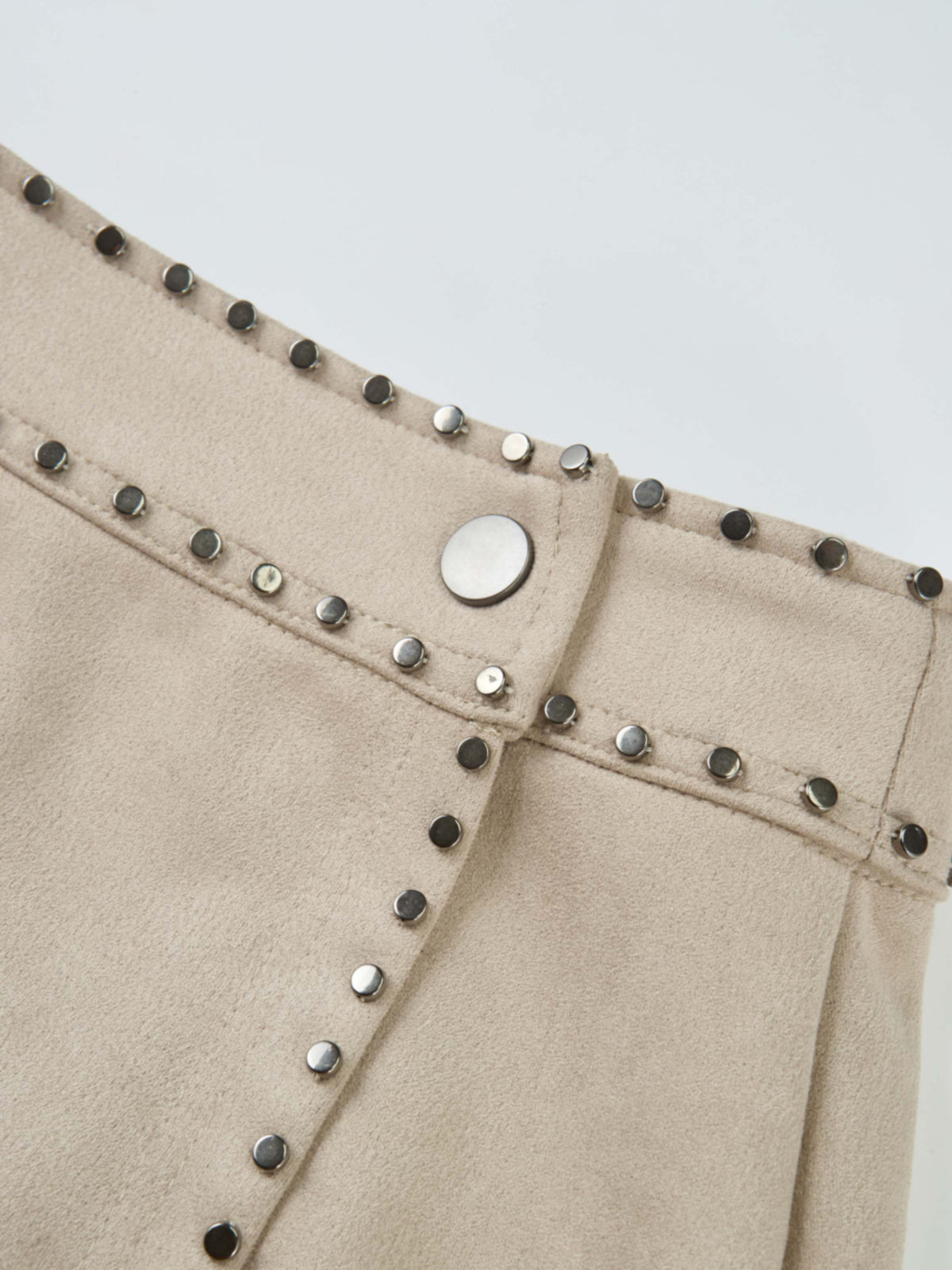 Faux Wrap Stud Skirt - Oatmeal