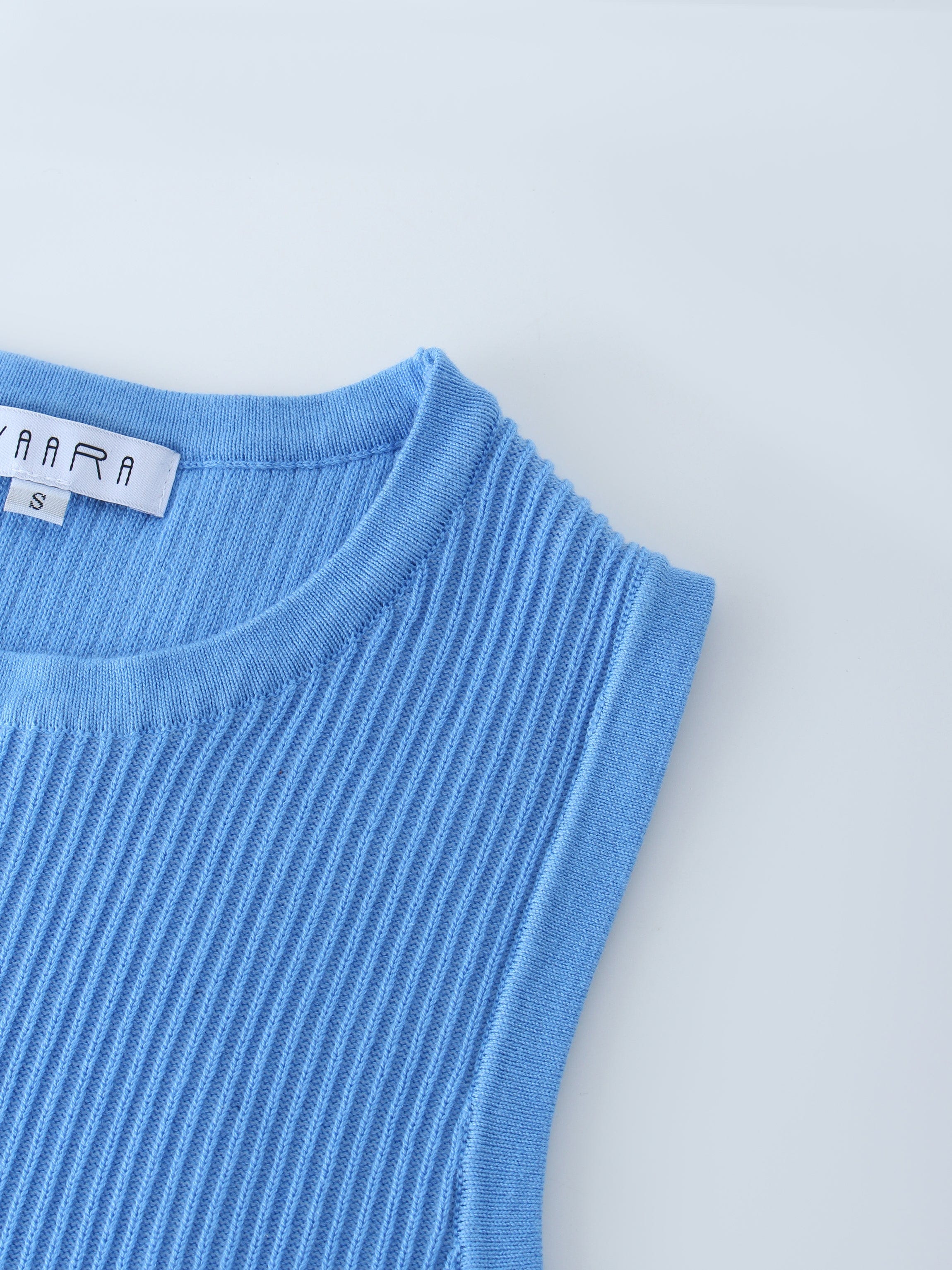 Sleeveless Ribbed Crew-Blue