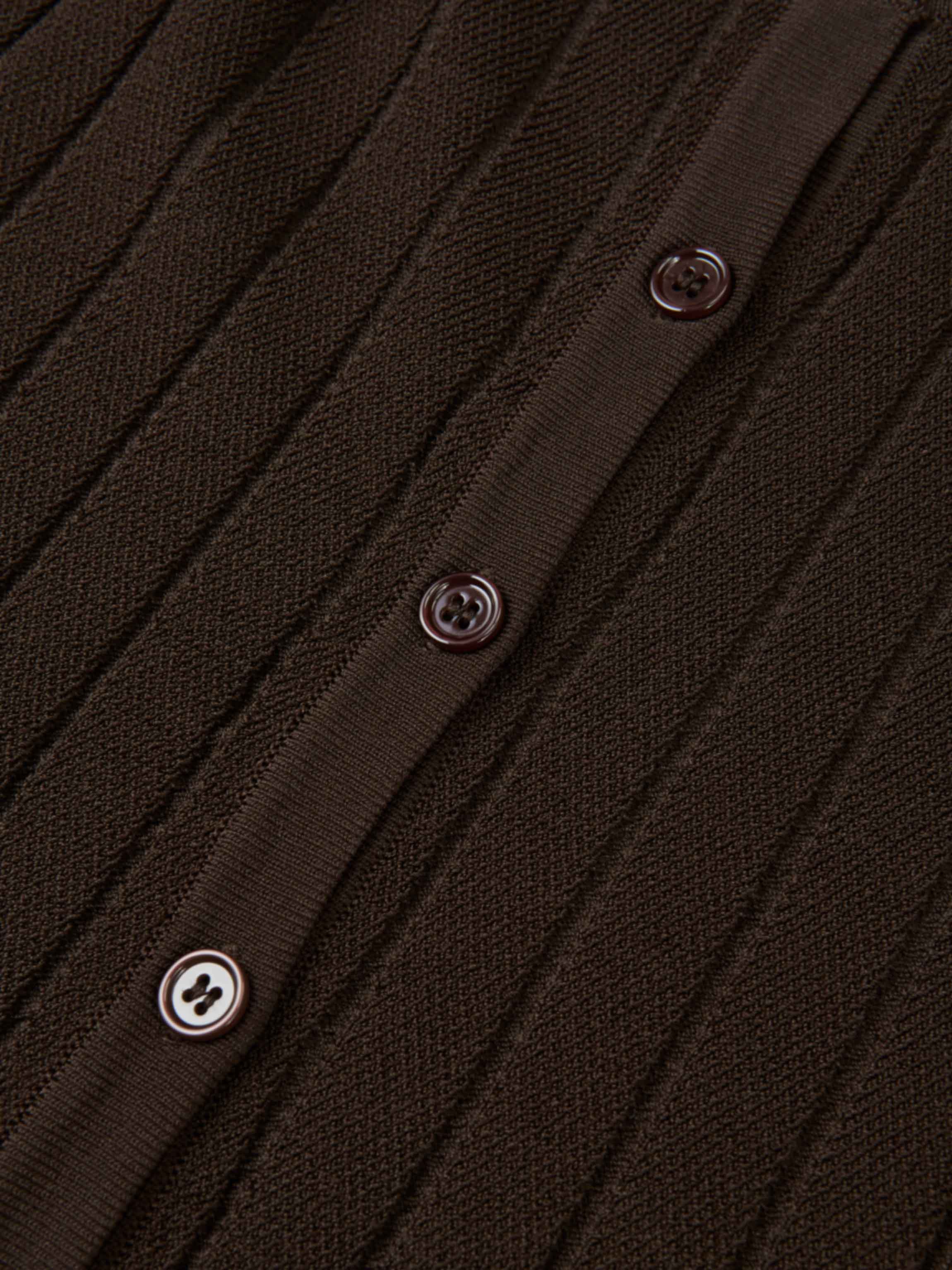Silk Knit Ribbed Cardigan 17"- Brown