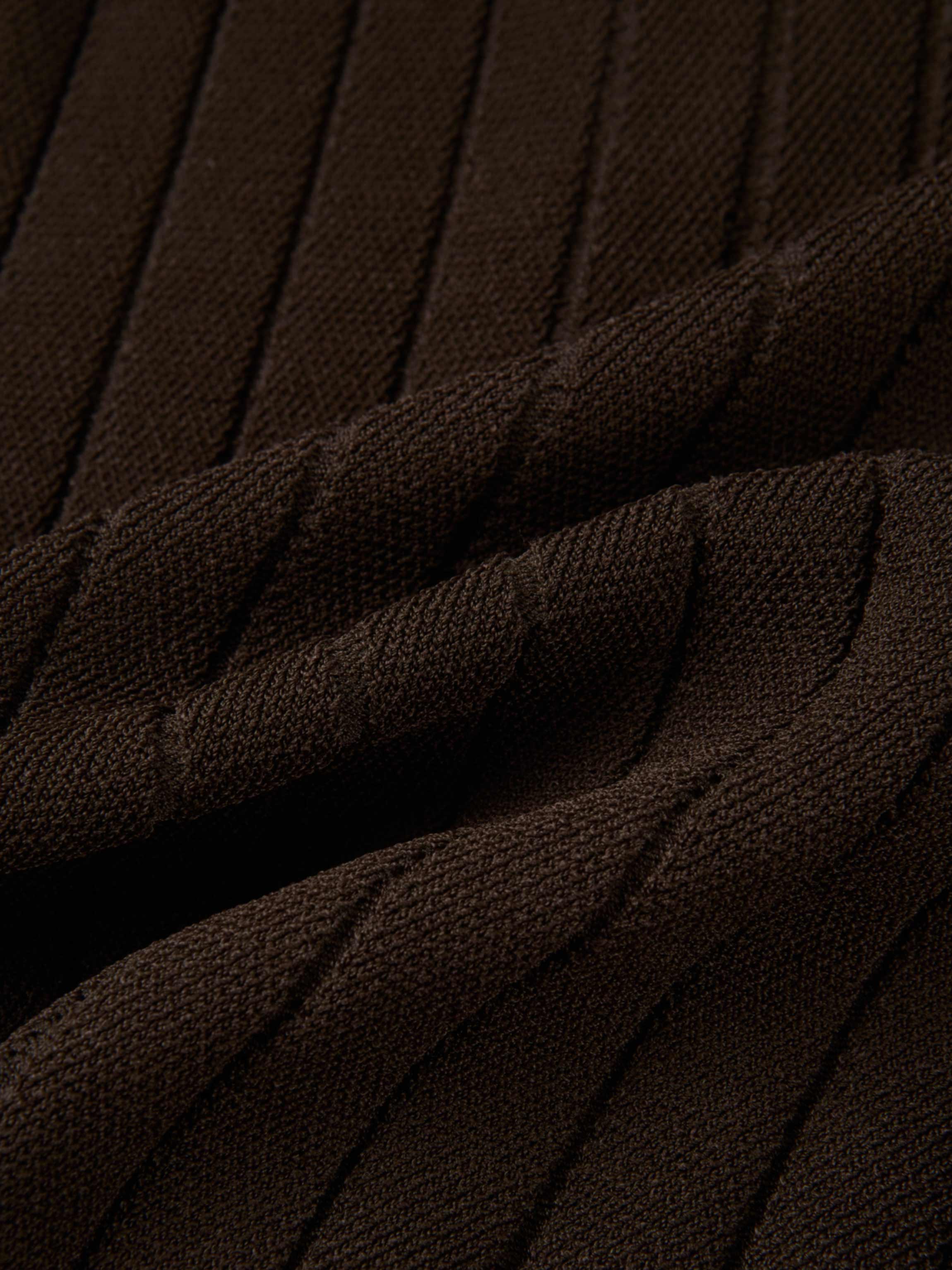 Silk Knit Ribbed Cardigan 17"- Brown